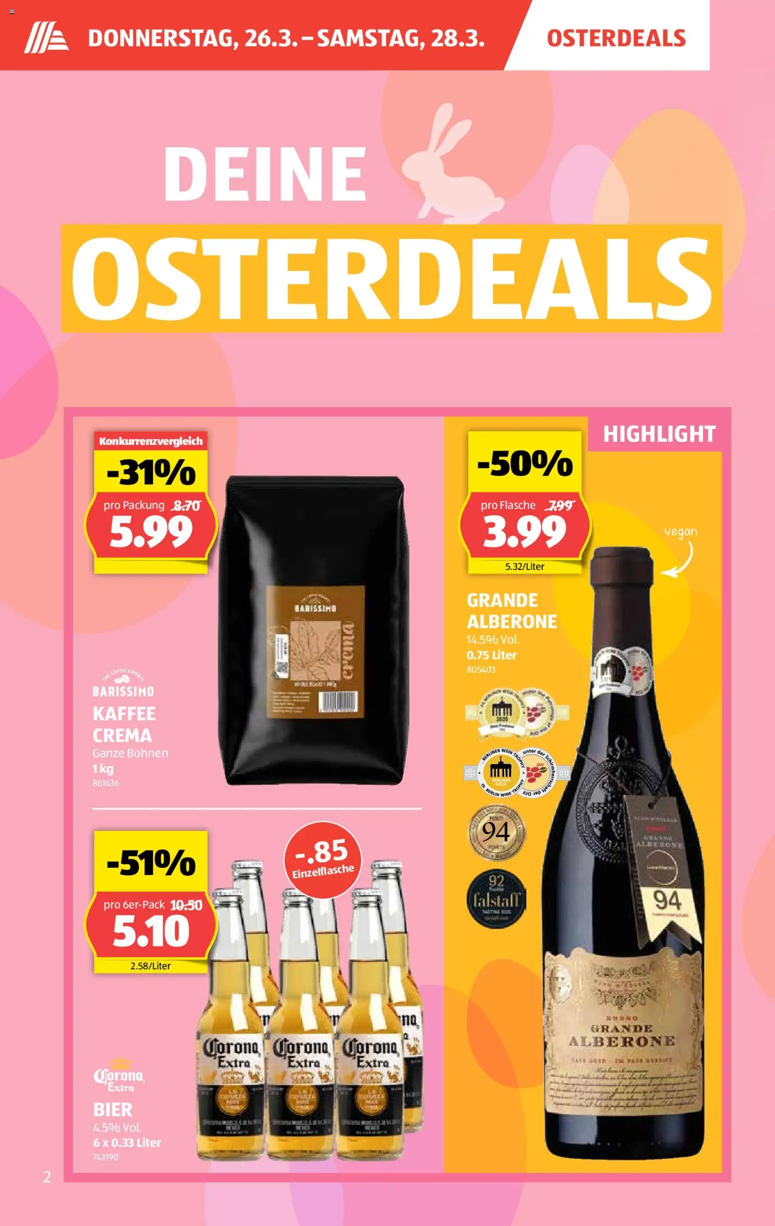 Aldi aktionen – gültig ab 26.03.2026 | Seite: 3 | Produkte: Kaffee, Wein, Bier