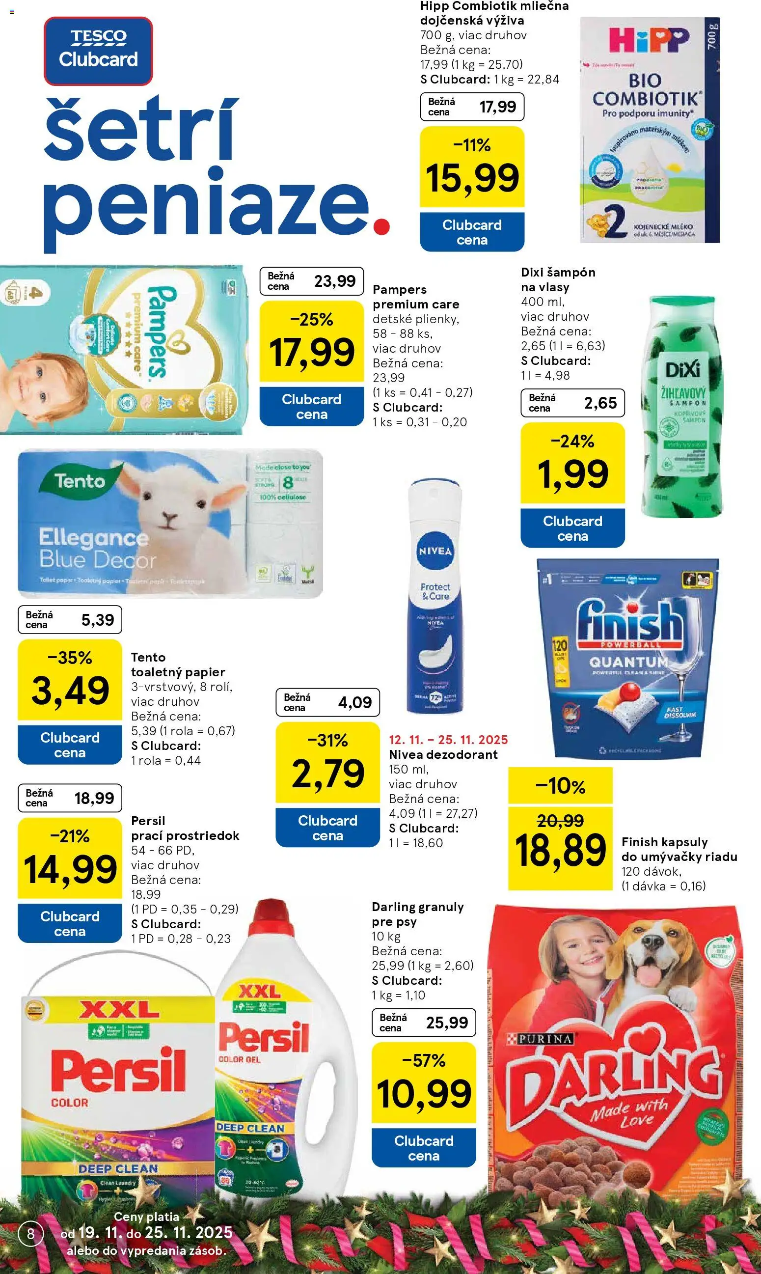 Nové Tesco akcie – leták je platný od 19.11.2025 | Strana: 8 | Produkty: Nivea, Persil, Dezodorant, Pampers