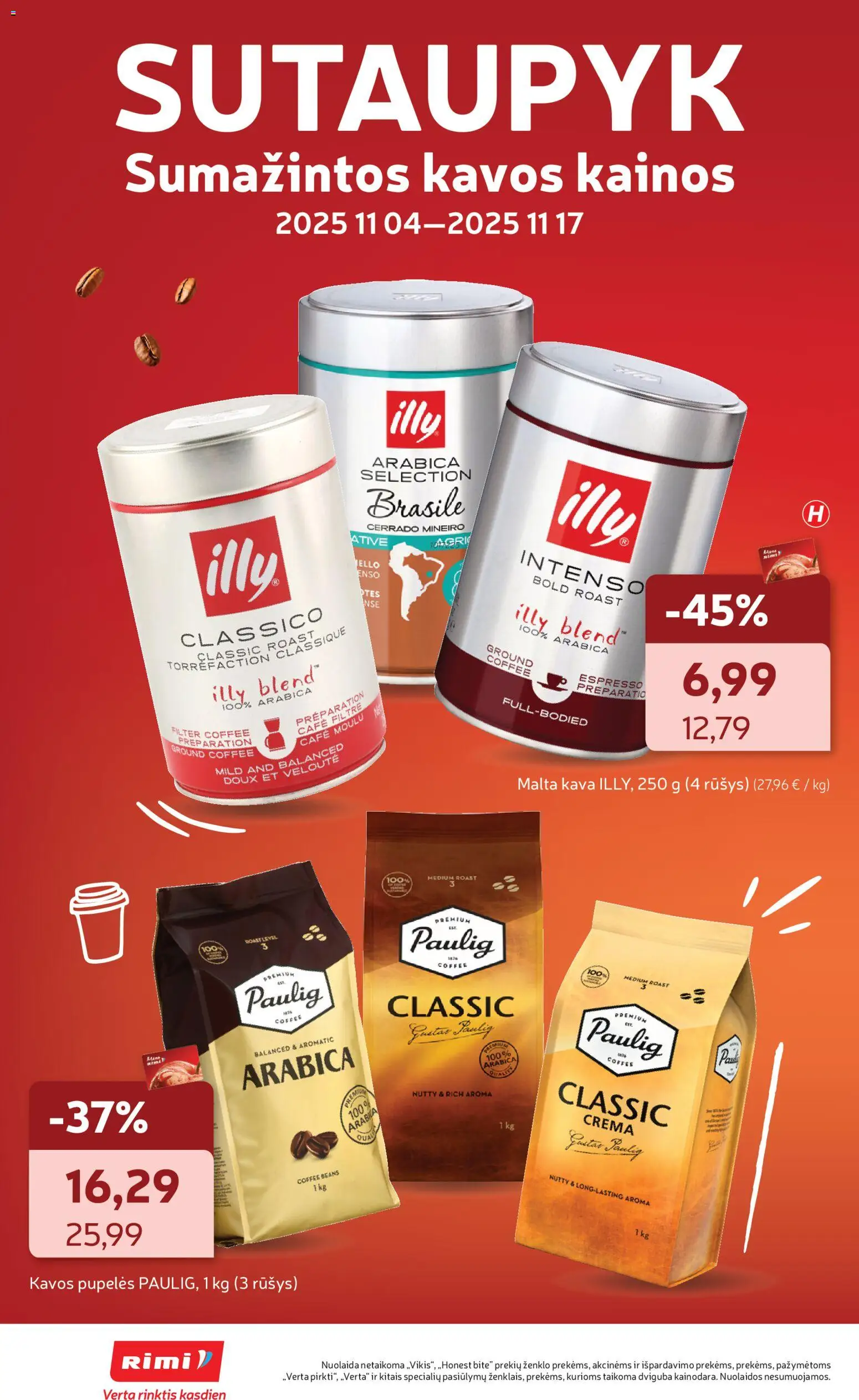 Rimi akcijos nuo 11.11.2025 | Puslapis: 26 | Prekių: Pupelės, Kavos pupelės, Kava