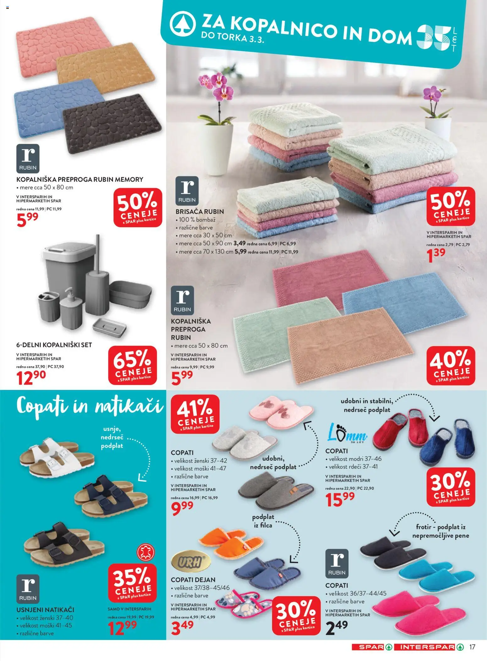 Novi Spar katalog ponudbe – veljaven od 18.02.2026 | Stran: 17 | Izdelki: Brisača, Preproga, Natikaci, Copati