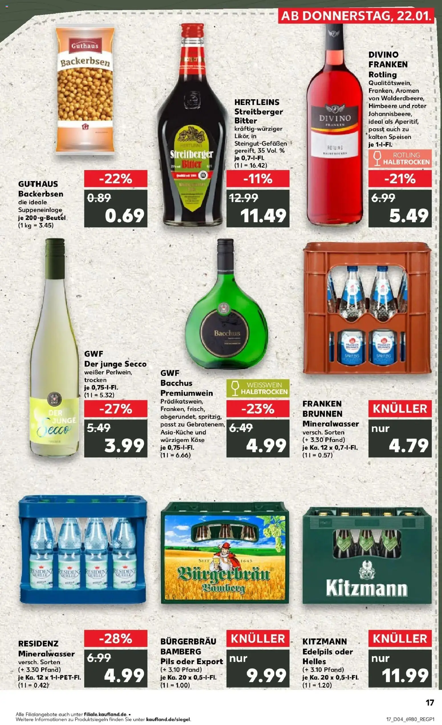Kaufland prospekt Höchstadt	 – gültig ab 22.01.2026 | Seite: 2 | Produkte: Käse, Weißwein, Mineralwasser, Himbeere
