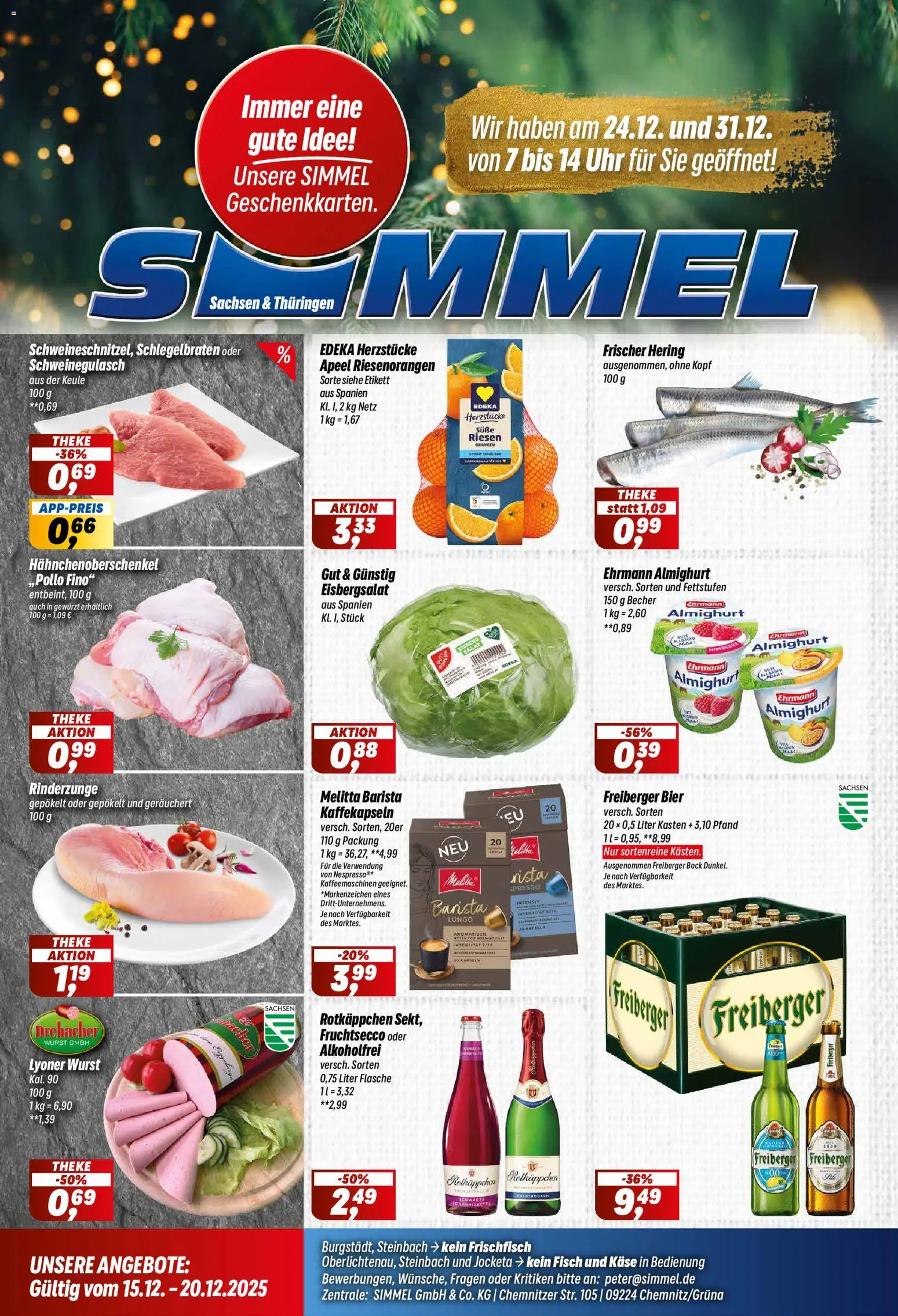Simmel Prospekt 	 – gültig ab 15.12.2025 | Seite: 1 | Produkte: Käse, Orangen, Wurst, Rotkäppchen