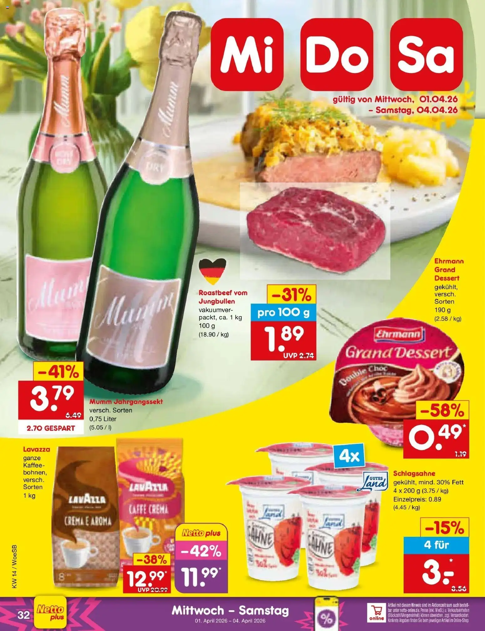 Netto Marken-Discount Prospekt Katzweiler	 – gültig ab 30.03.2026 | Seite: 46 | Produkte: Schlagsahne, Kaffee, Ehrmann grand dessert, Roastbeef