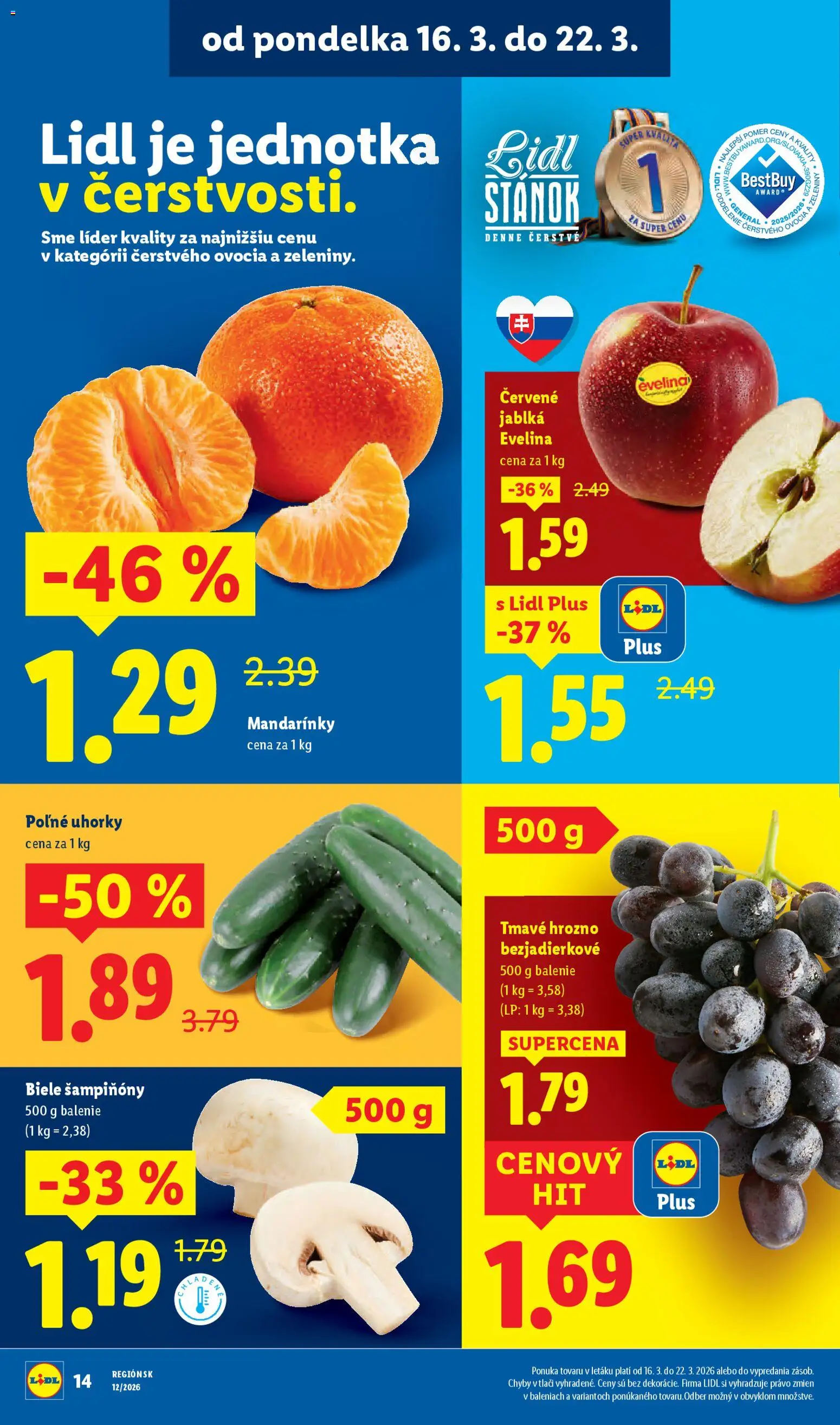 Nové Lidl akcie – leták je platný od 19.03.2026 | Strana: 42 | Produkty: Jablká, Mandarinky, Uhorky, Hrozno