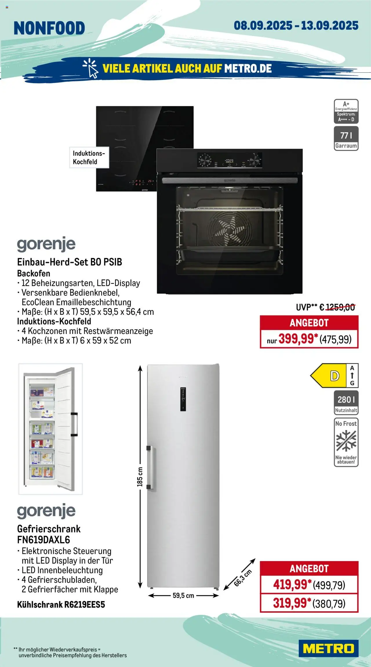 Metro Prospekt 	 – gültig ab 08.09.2025 | Seite: 19 | Produkte: Gorenje, Gefrierschrank, Tür, Backofen