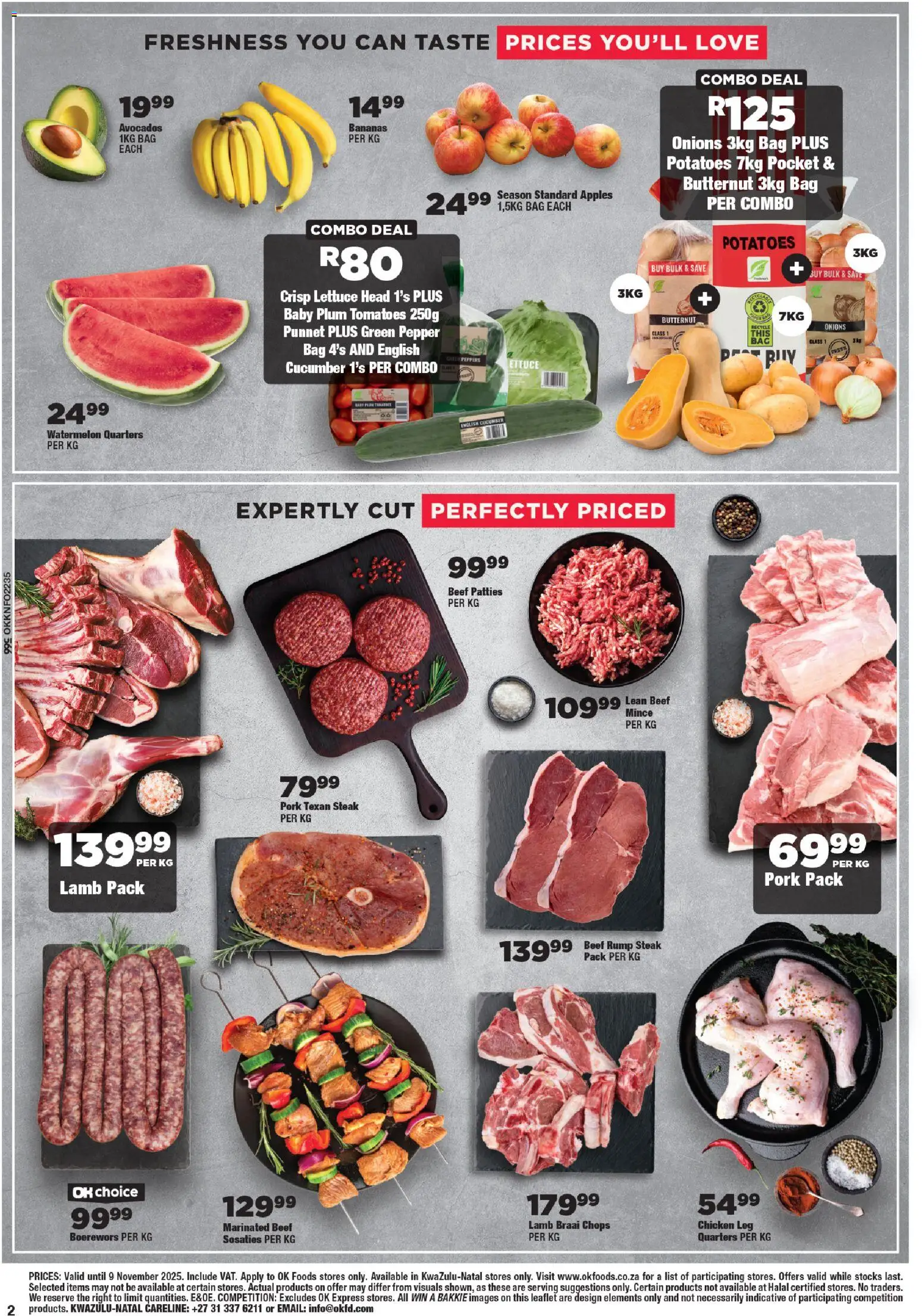 New OK Foods catalogue – valid from 24.10.2025 | Page: 2 | Products: Bag, Boerewors, Apples, Avocados