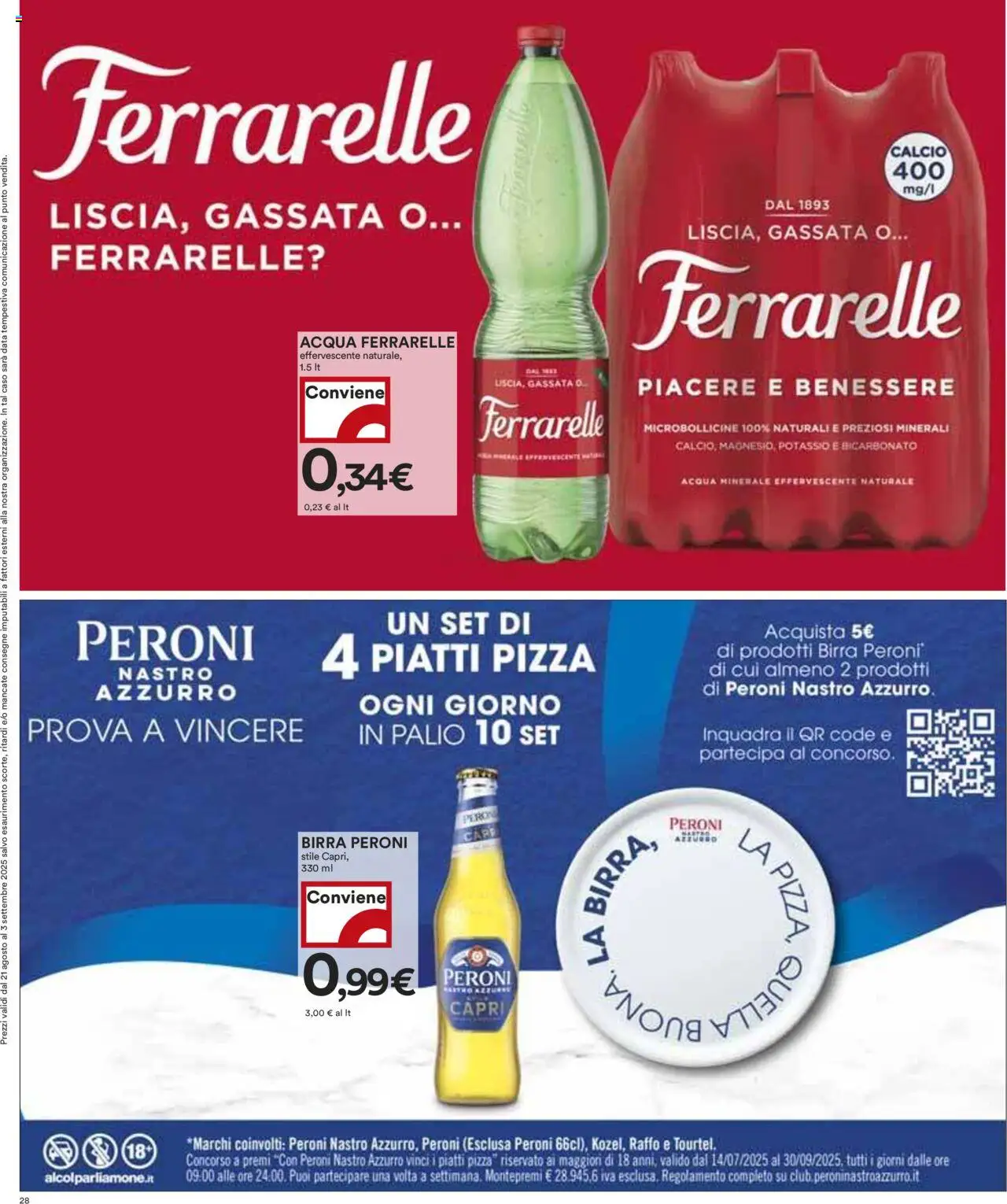Volantino COOP del 21.08.2025 | Pagina: 28 | Prodotti: Pizza, Birra, Bicarbonato, Acqua minerale