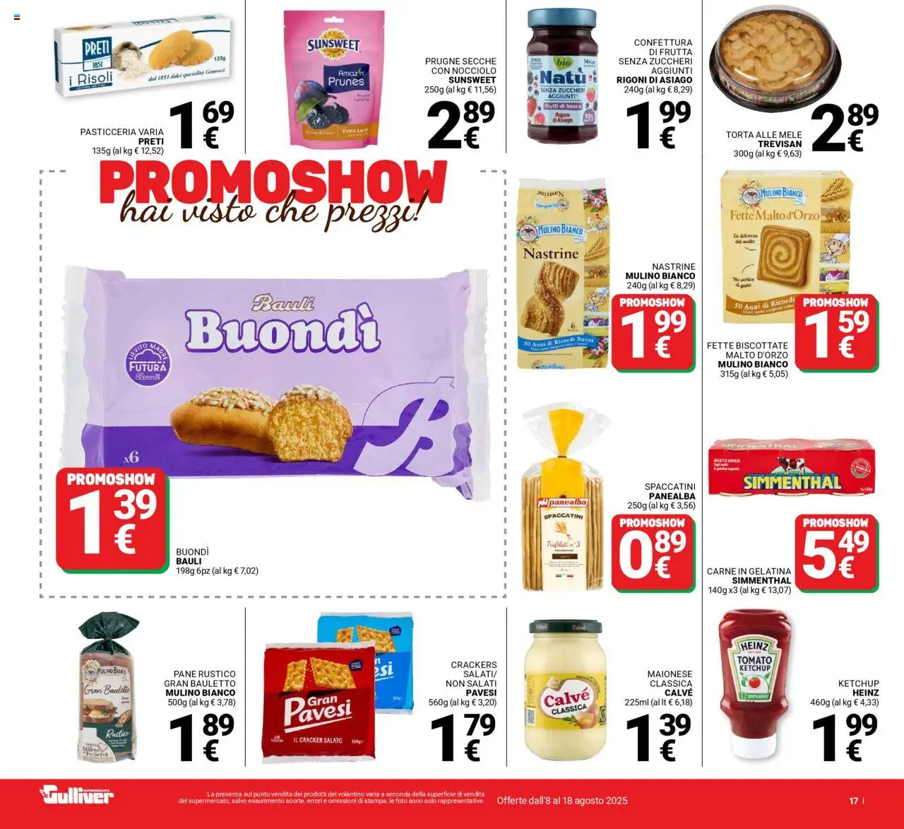 Volantino Gulliver del 08.08.2025 | Pagina: 17 | Prodotti: Mele, Crackers, Torta, Fette biscottate