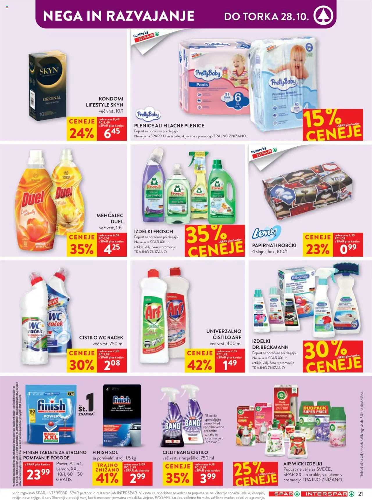 Novi Spar katalog ponudbe – veljaven od 22.10.2025 | Stran: 27 | Izdelki: Plenice, Mehčalec, Kondomi, Sol