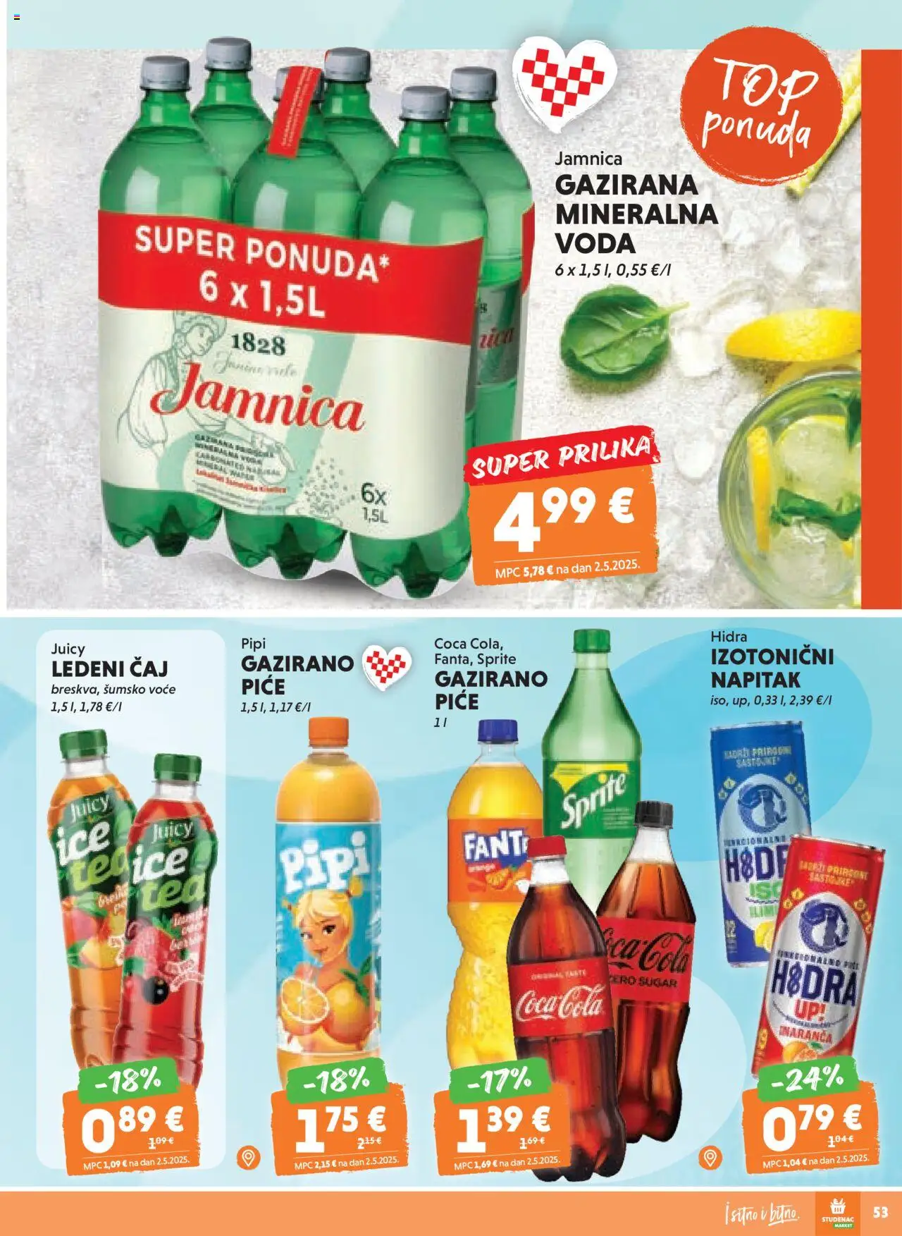 Studenac katalog | vrijedi od 13.08.2025 | Stranica: 53 | Proizvodi: Mineralna voda, Čaj, Jamnica, Voda