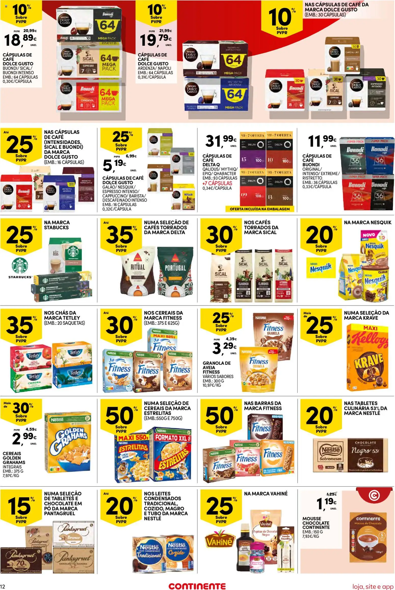 Continente Semanal Continente Bom Dia │ válido de 13.01.2026 | Página: 12 | Produtos: Cafe buondi, Delta q, Chás, Cereais