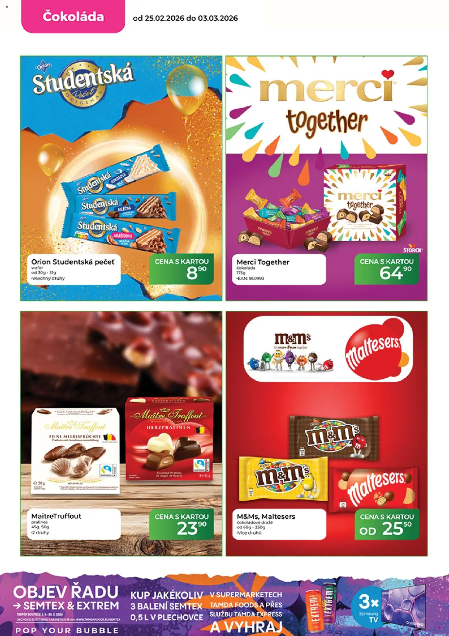 Tamda Foods leták od 25.02.2026 | Strana: 28 | Produkty: Čokoláda, Merci, Semtex, Orion Studentská pečeť