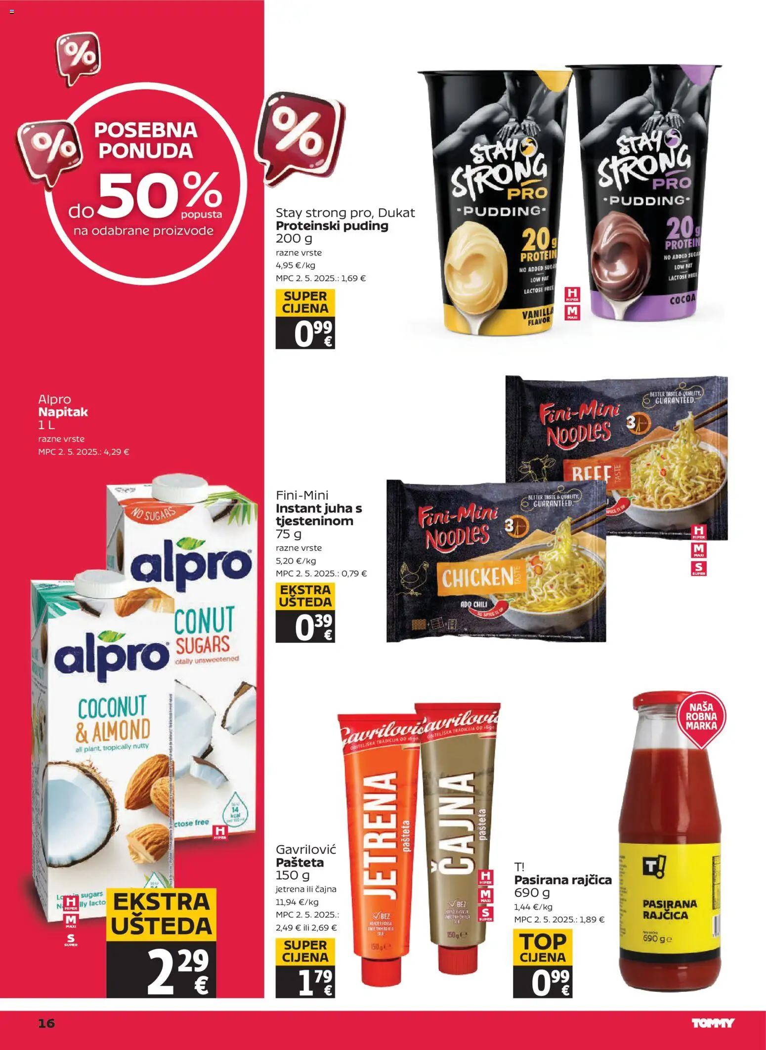 Tommy katalog | vrijedi od 29.01.2026 | Stranica: 16 | Proizvodi: Pasirana rajčica, Puding, Pašteta, Rajčica