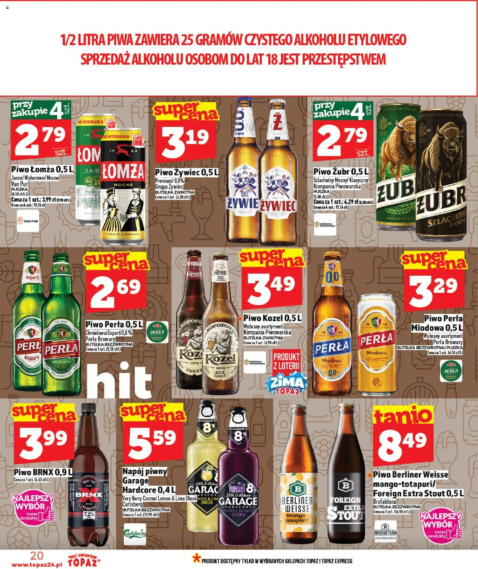 Topaz Gazetka od 08.01.2026 | Strona: 20 | Produkty: Mango, Piwo żubr, Piwo perła, Piwo kozel