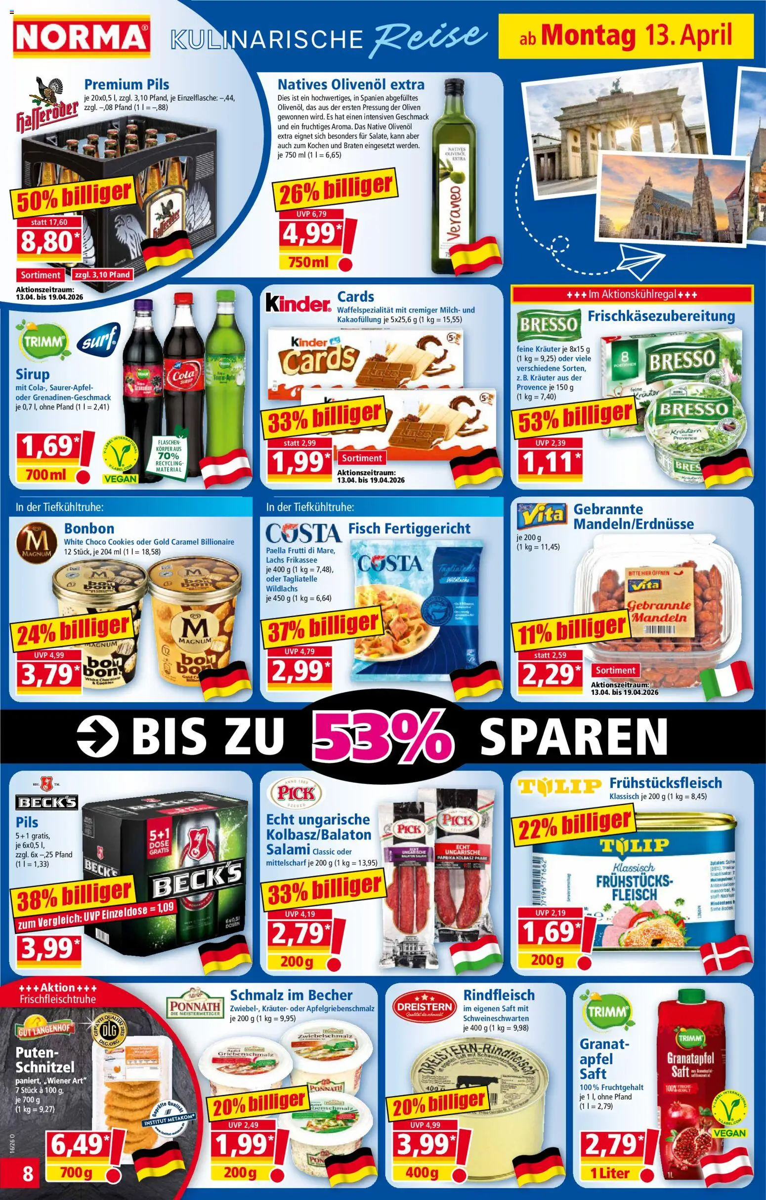 Norma Prospekt 	 – gültig ab 13.04.2026 | Seite: 8 | Produkte: Granatapfel, Salami, Saft, Fleisch
