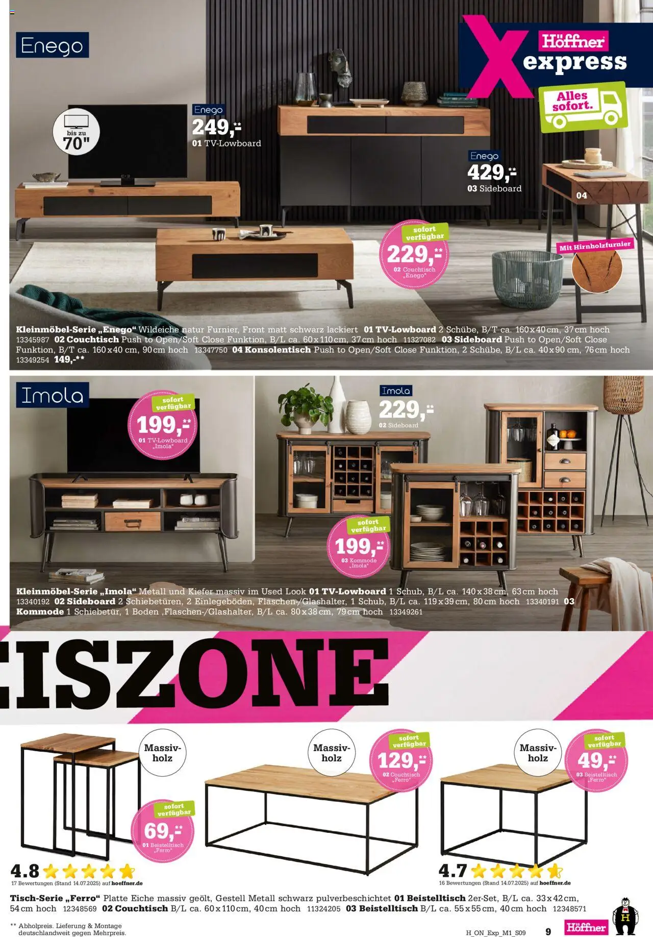 Höffner - Express Spezia - gültig ab dem 30.07.2025 | Seite: 9 | Produkte: Sideboard, Kommode, Couchtisch, Konsolentisch