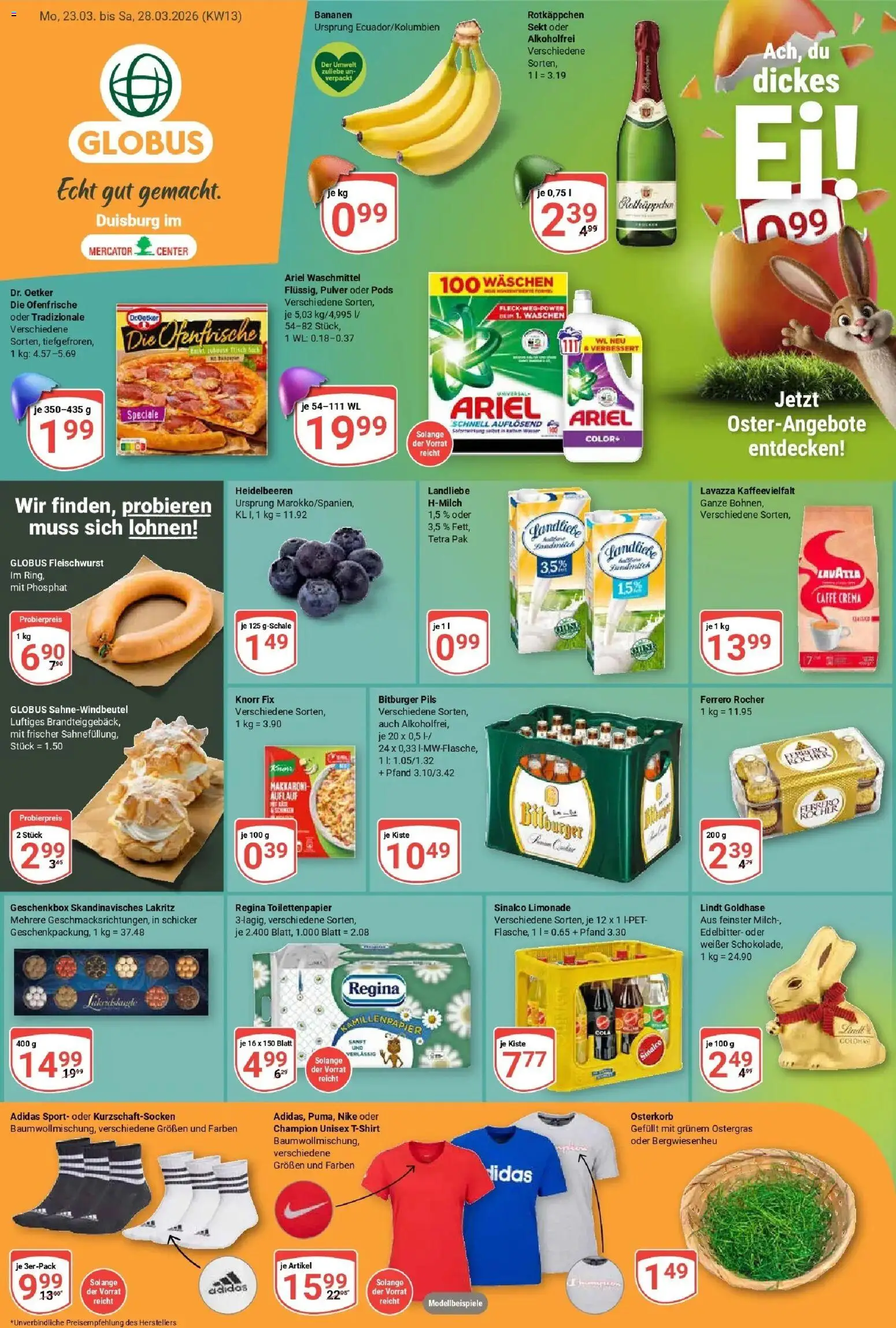 Globus prospekt Duisburg	 – gültig ab 23.03.2026 | Seite: 1 | Produkte: Knorr fix, Ariel, Rotkäppchen, Toilettenpapier