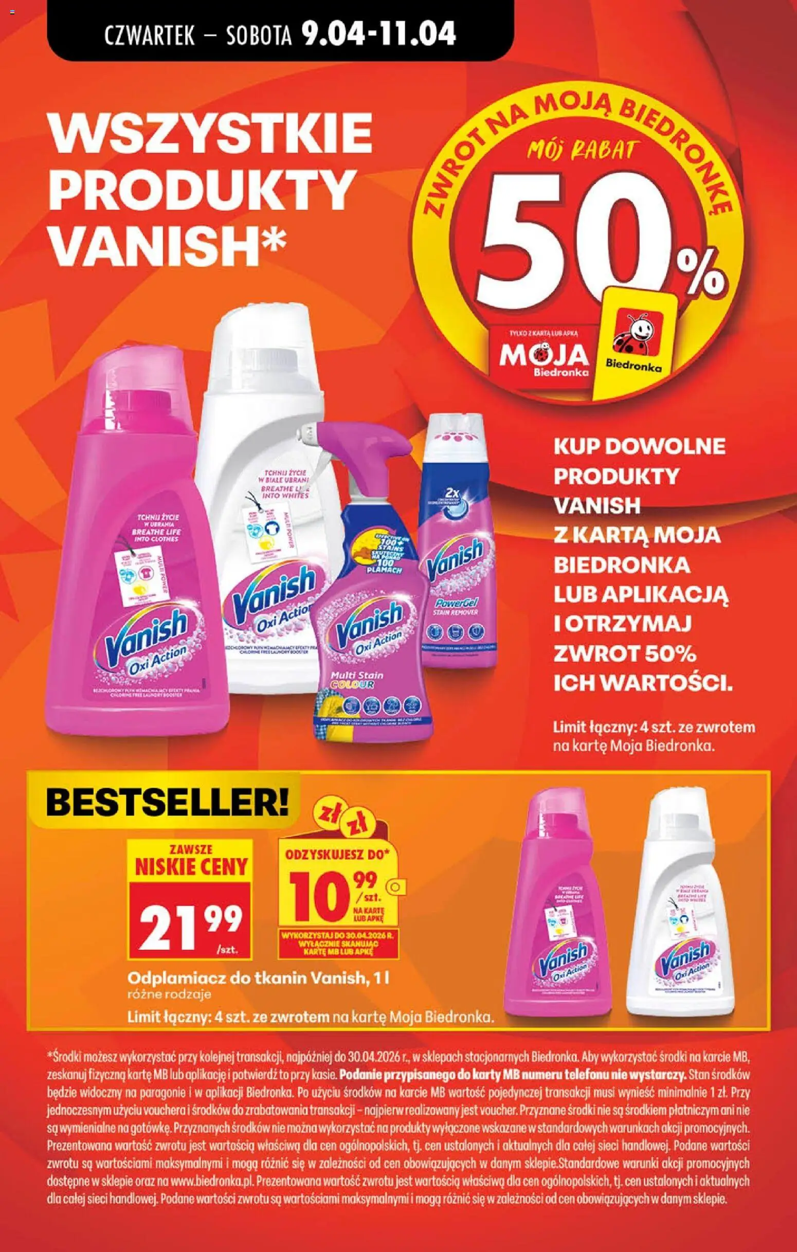 Biedronka Polsko leták - Codziennie niskie ceny od 09.04.2026 | Strana: 22 | Produkty: Vanish oxi action, Karty, Stan, Vanish