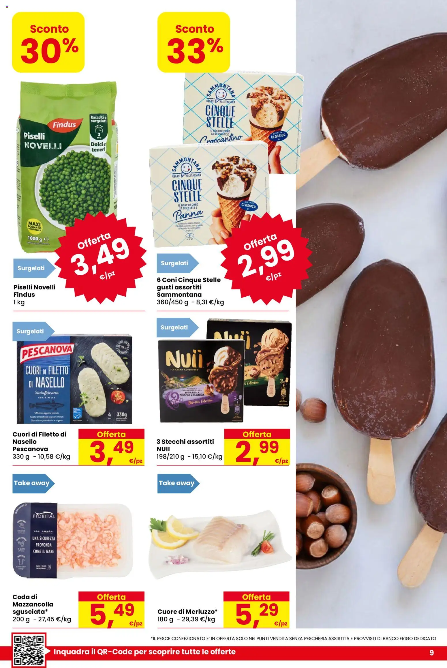 Volantino Despar del 21.04.2026 | Pagina: 9 | Prodotti: Pesce, Panna, Piselli, Nasello