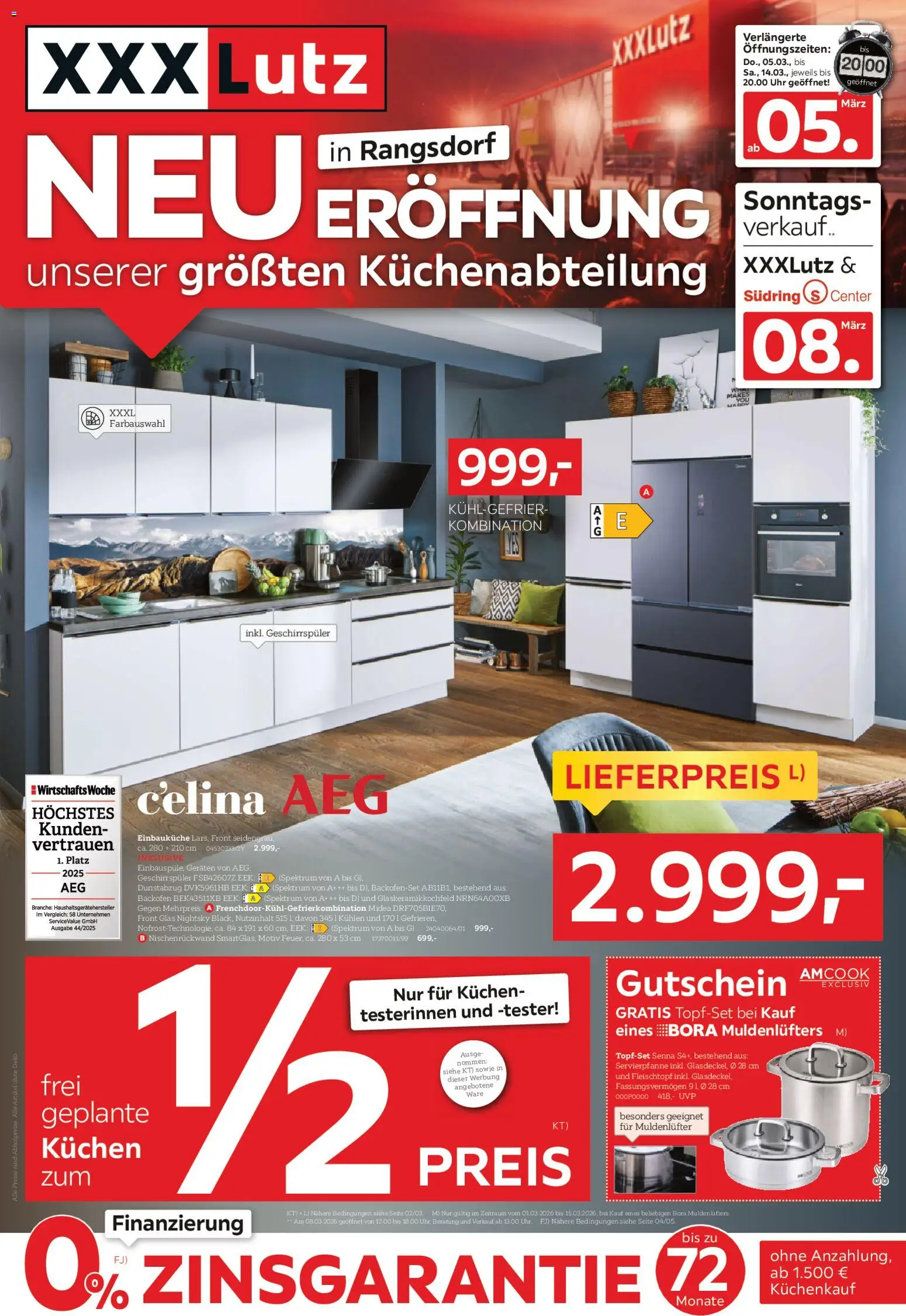 XXXL Lutz Neueröffnungsangebote Rangsdorf – gültig ab 01.03.2026 | Seite: 1 | Produkte: Geschirrspüler, Einbauküche, Backofen, Kuchen