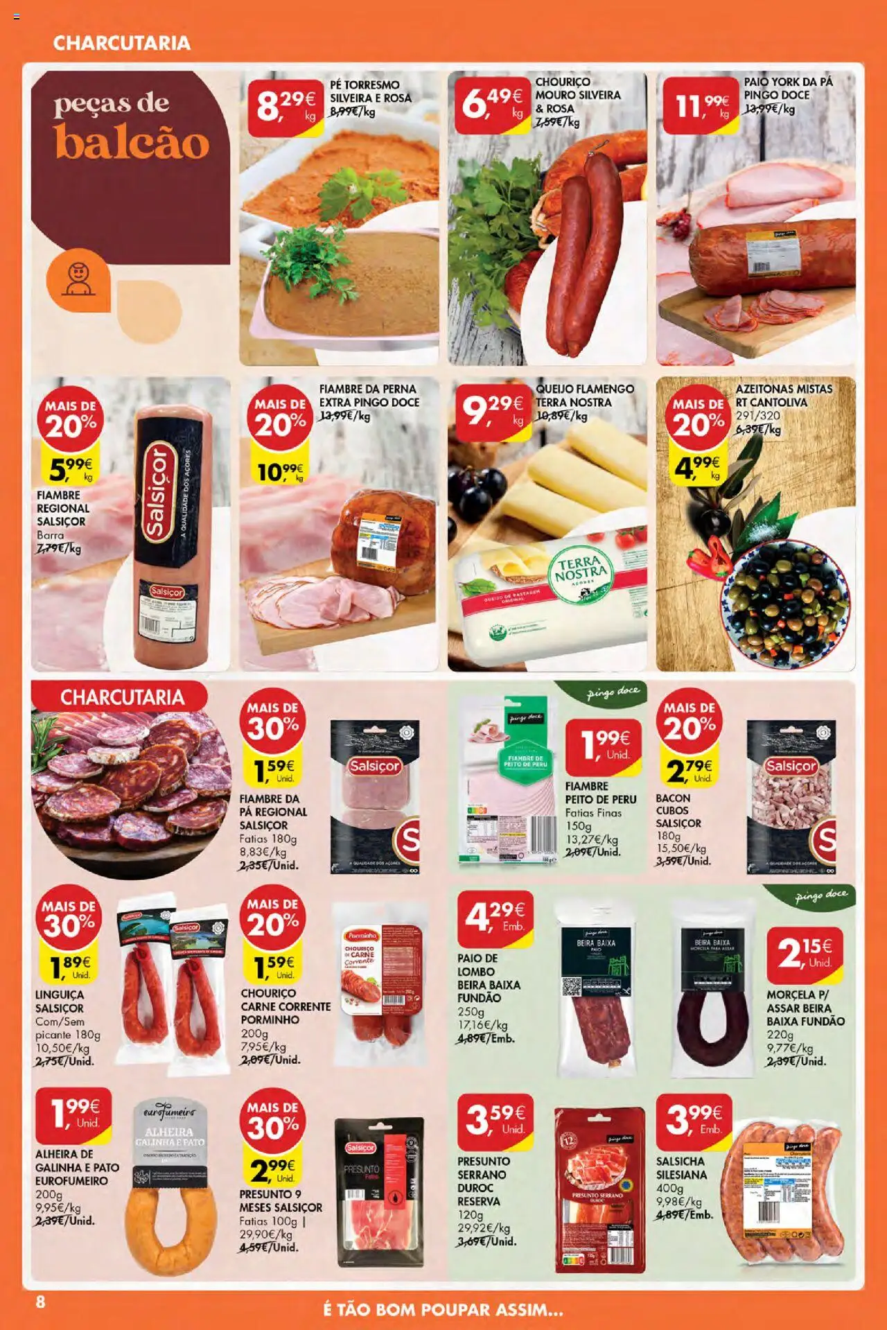 Pingo Doce Poupe Esta Semana Açores │ válido de 09.10.2025 | Página: 8 | Produtos: Azeitonas, Bacon, Linguiça, Queijo