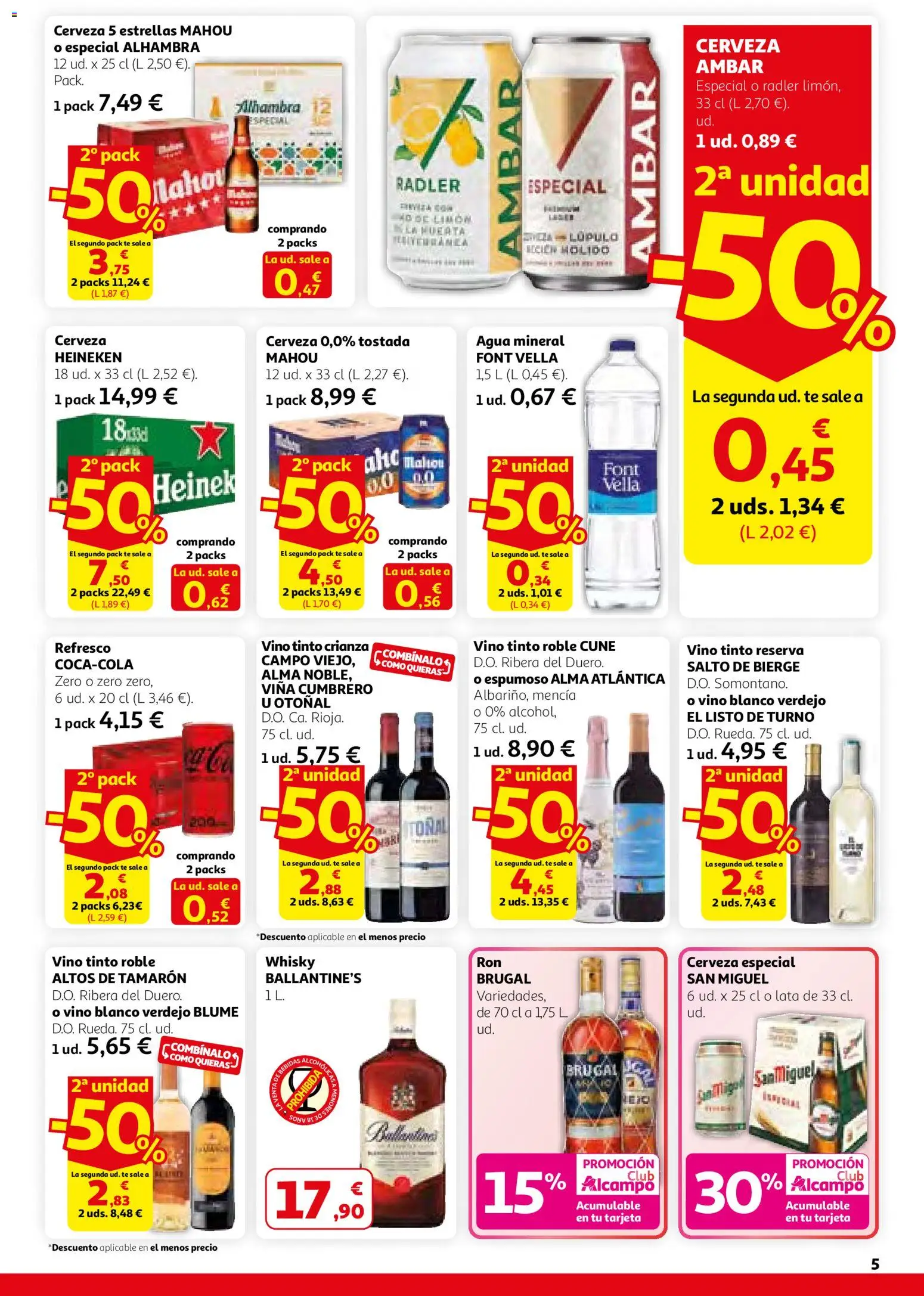 Alcampo - HP Catalán │ válido desde el 26.02.2026 | Página: 5 | Productos: Vino, Whisky, Agua mineral, Σπανάκι
