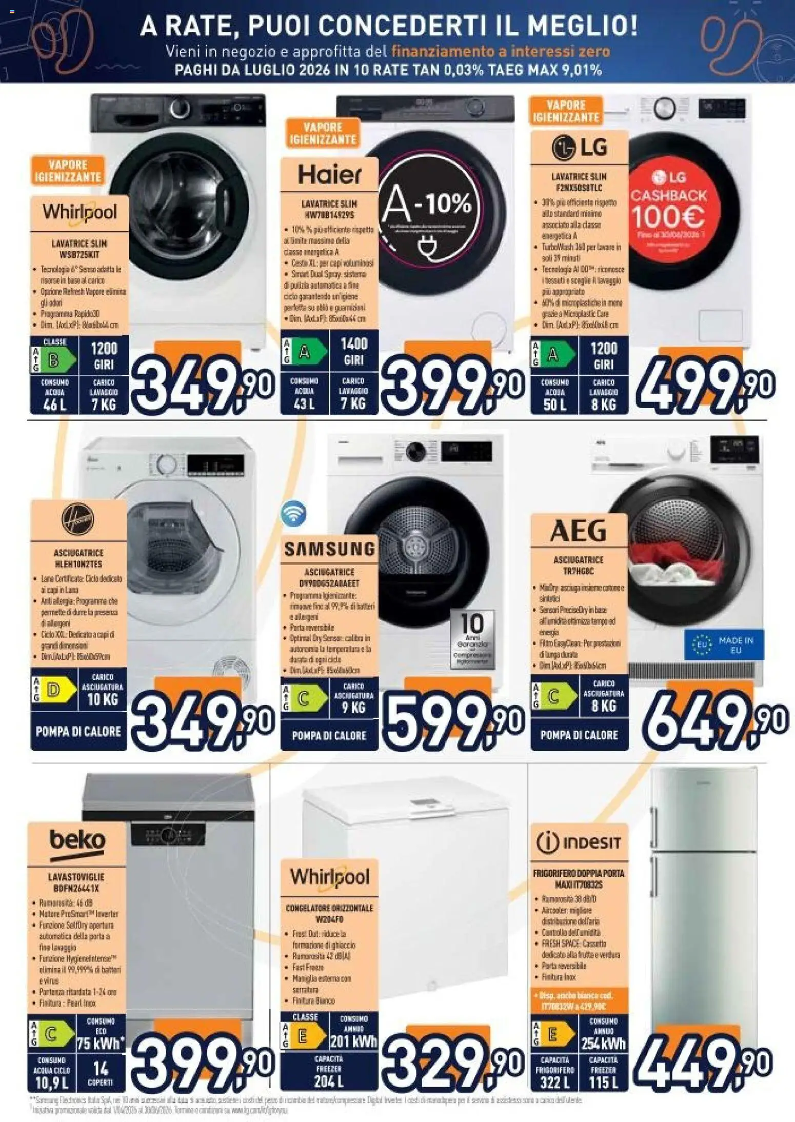 Volantino Unieuro del 03.04.2026 | Pagina: 4 | Prodotti: Acqua, Lavatrice, Congelatore, Samsung