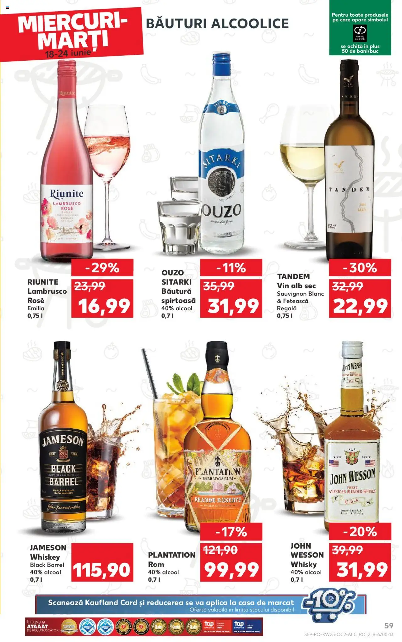 Kaufland RO akciós ujság - amely érvényes a következő dátumtól: 18.06.2025 | Oldal: 59 | Termékek: Whiskey, Jameson, Irish whiskey, Rum