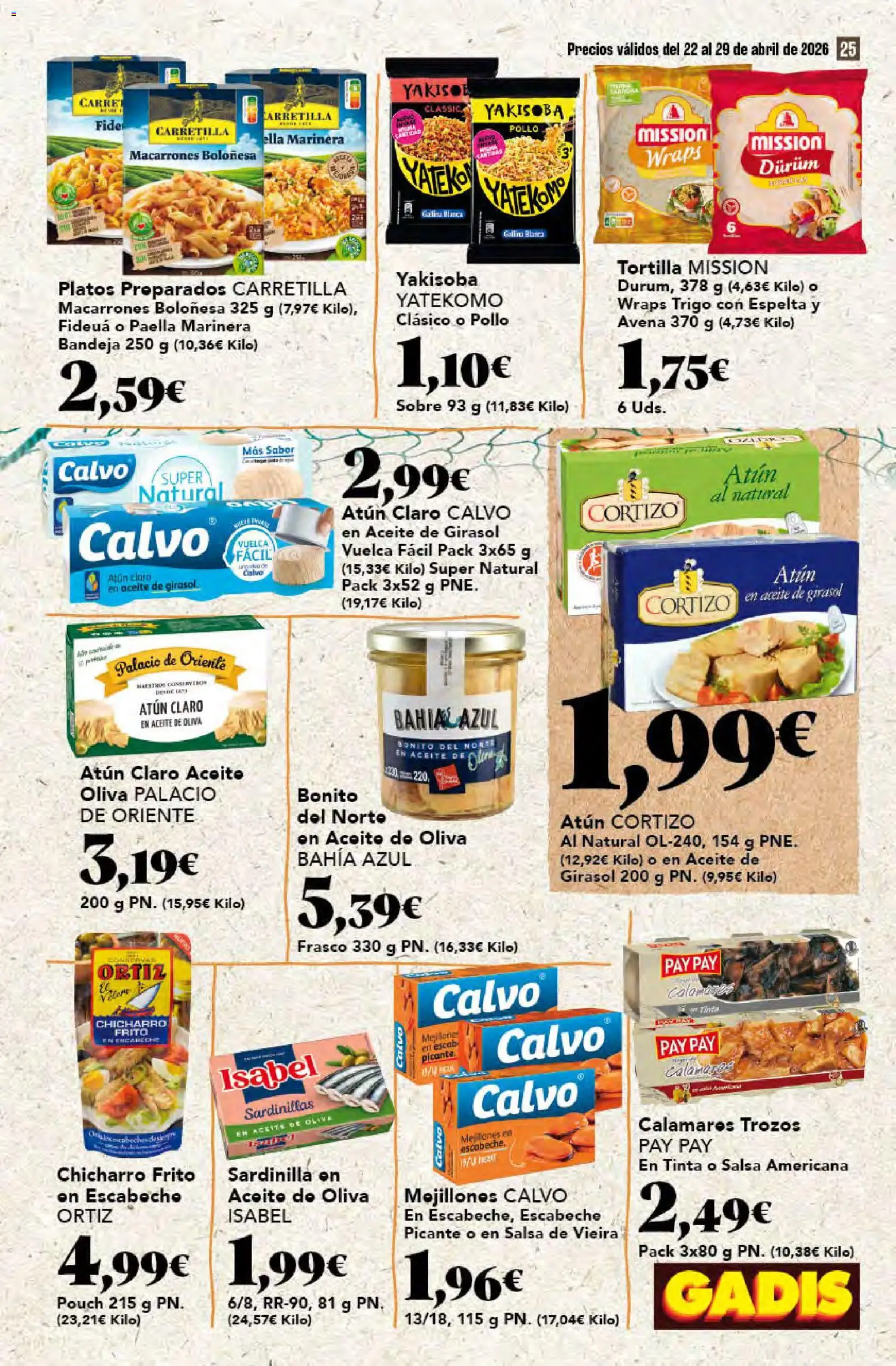 Gadis folleto │ válido desde el 22.04.2026 | Página: 25 | Productos: Sardinillas, Aceite de oliva, Aceite de girasol, Atún claro