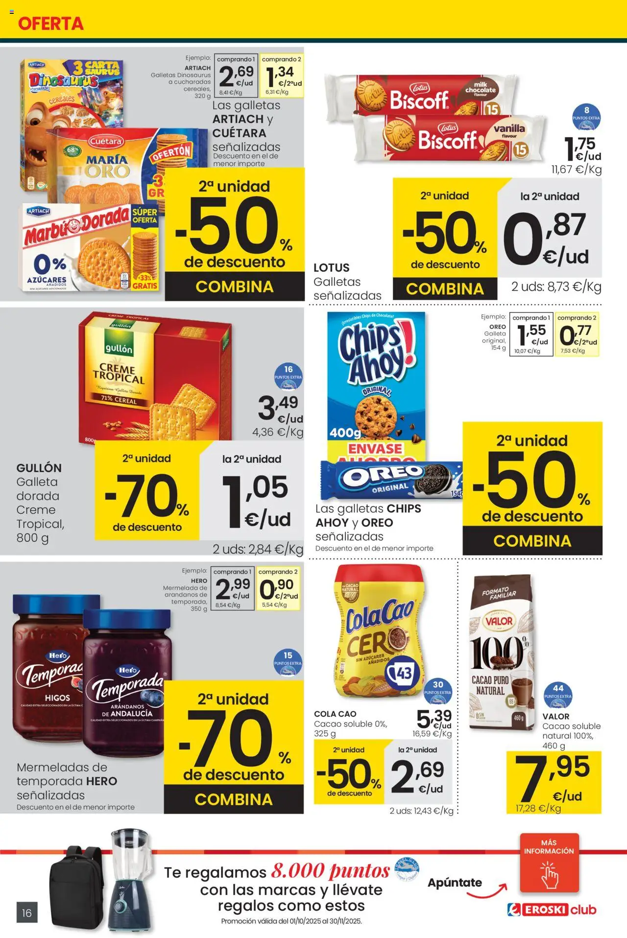 Eroski - Precio más bajo Center │ válido desde el 16.10.2025 | Página: 16 | Productos: Cereales, Té, Σαντιγύ, Φρυγανιές σικάλεως
