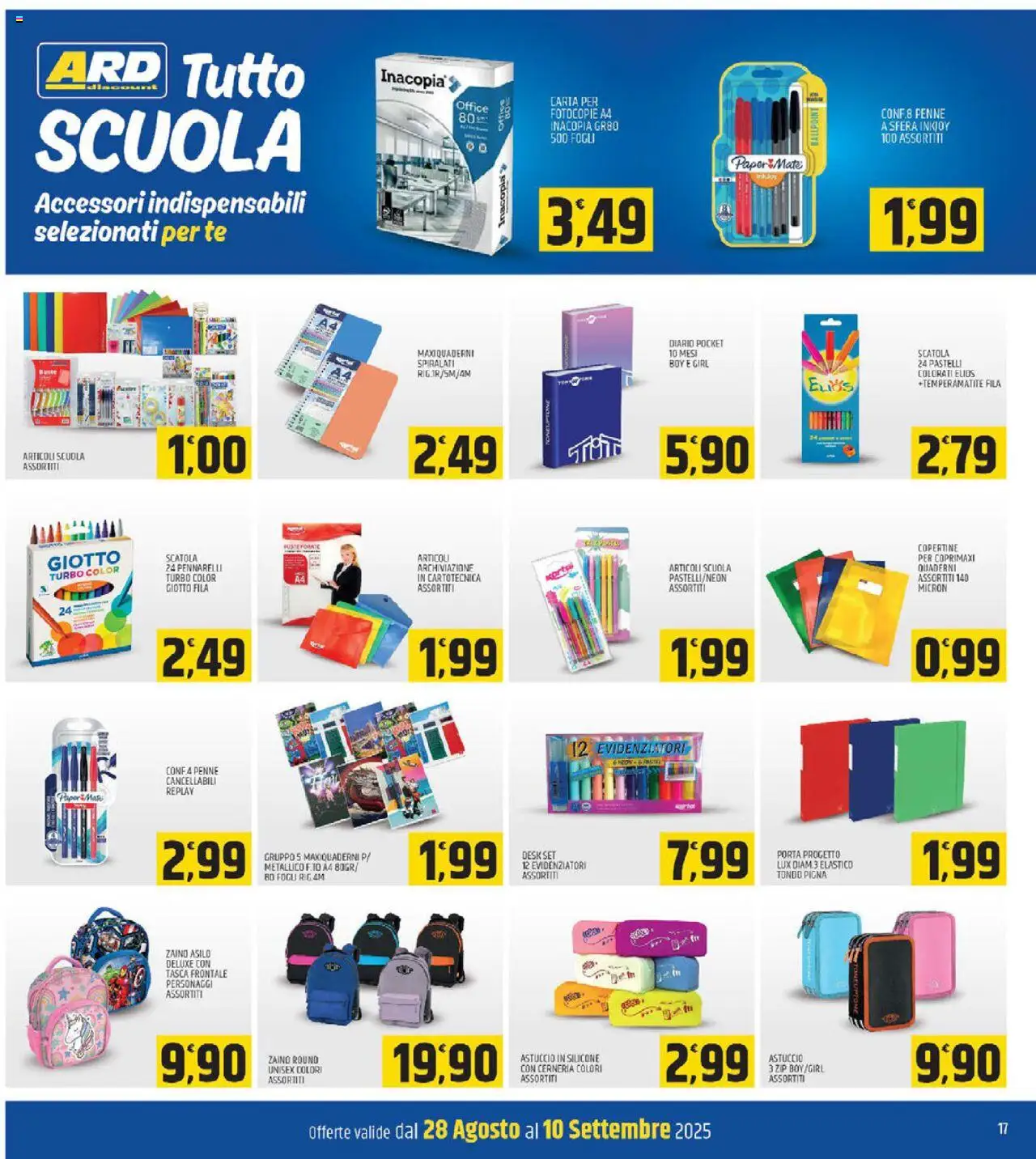 Volantino ARD Discount del 28.08.2025 | Pagina: 17 | Prodotti: Temperamatite, Zaino, Silicone, Pennarelli