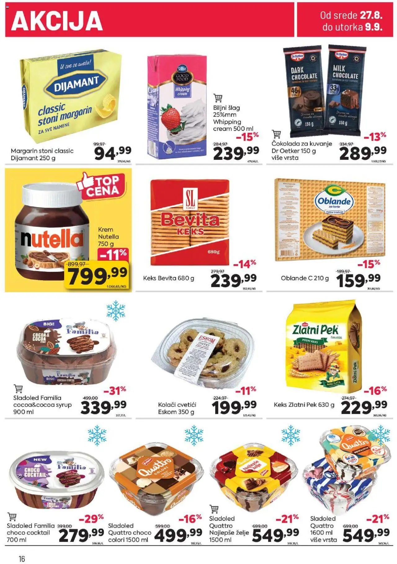 PerSu katalog - važi od 27.08.2025 | Strana: 16 | Proizvode: Šlag, Čokolada za kuvanje, Sladoled, Nutella