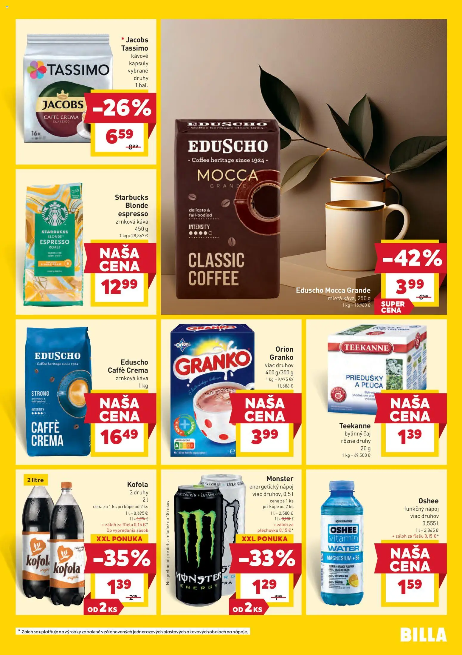 Nové Billa akcie – leták je platný od 28.01.2026 | Strana: 21 | Produkty: Káva, Kofola, Tassimo, Granko