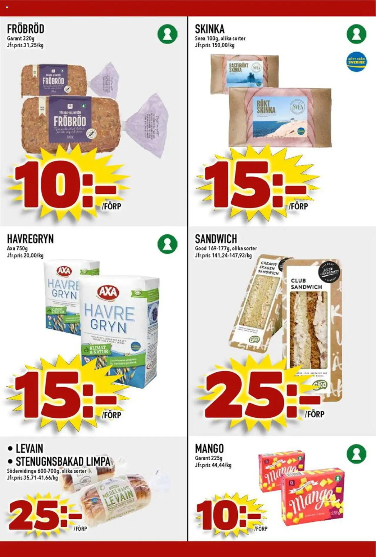 Nya Pulsen reklamblad aktuell från 11.08.2025 | Sida: 16 | Produkter: Levain, Havregryn, Skinka, Mango