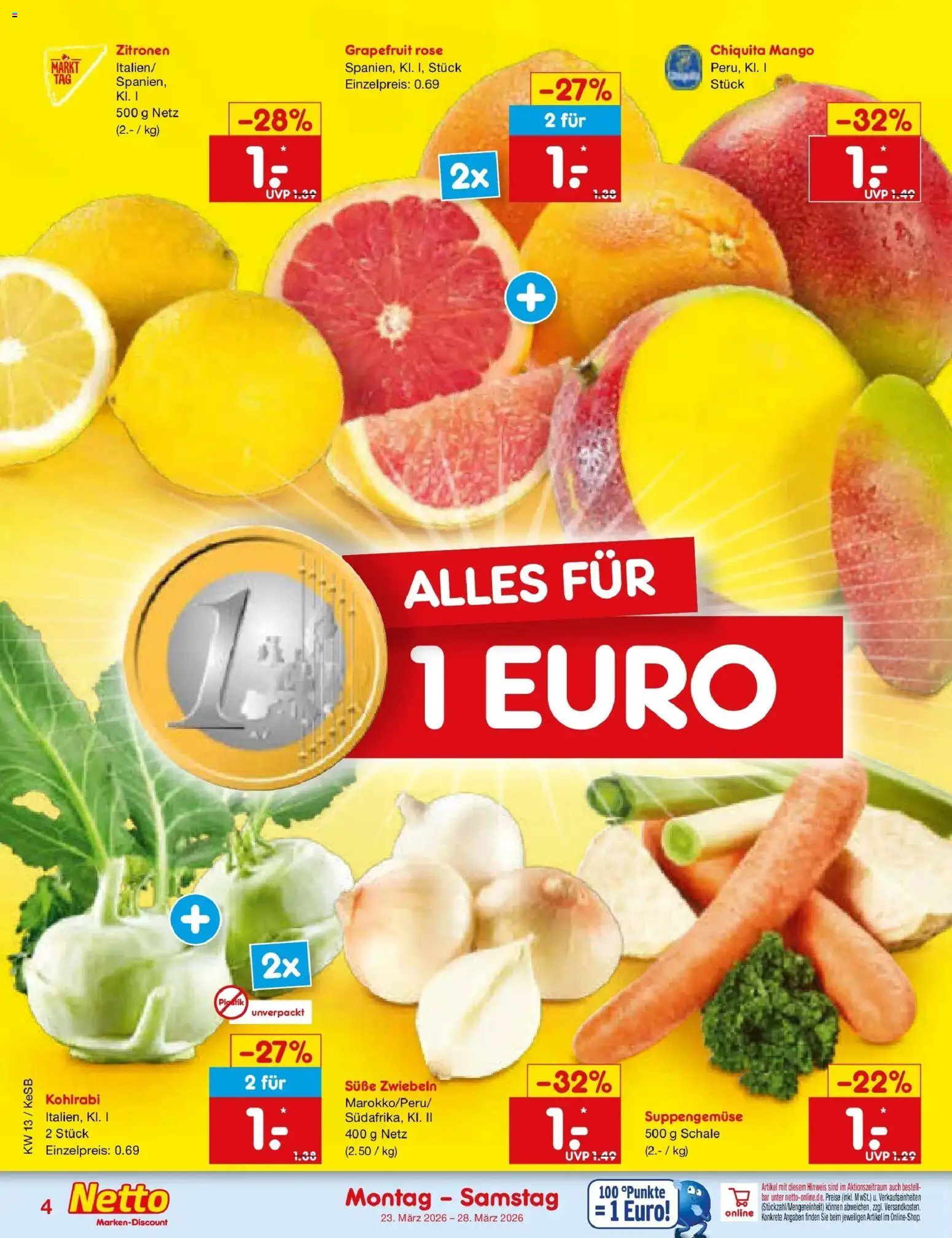 Netto Marken-Discount Prospekt Bonn	 – gültig ab 23.03.2026 | Seite: 4 | Produkte: Kohlrabi, Grapefruit, Zwiebeln, Mango