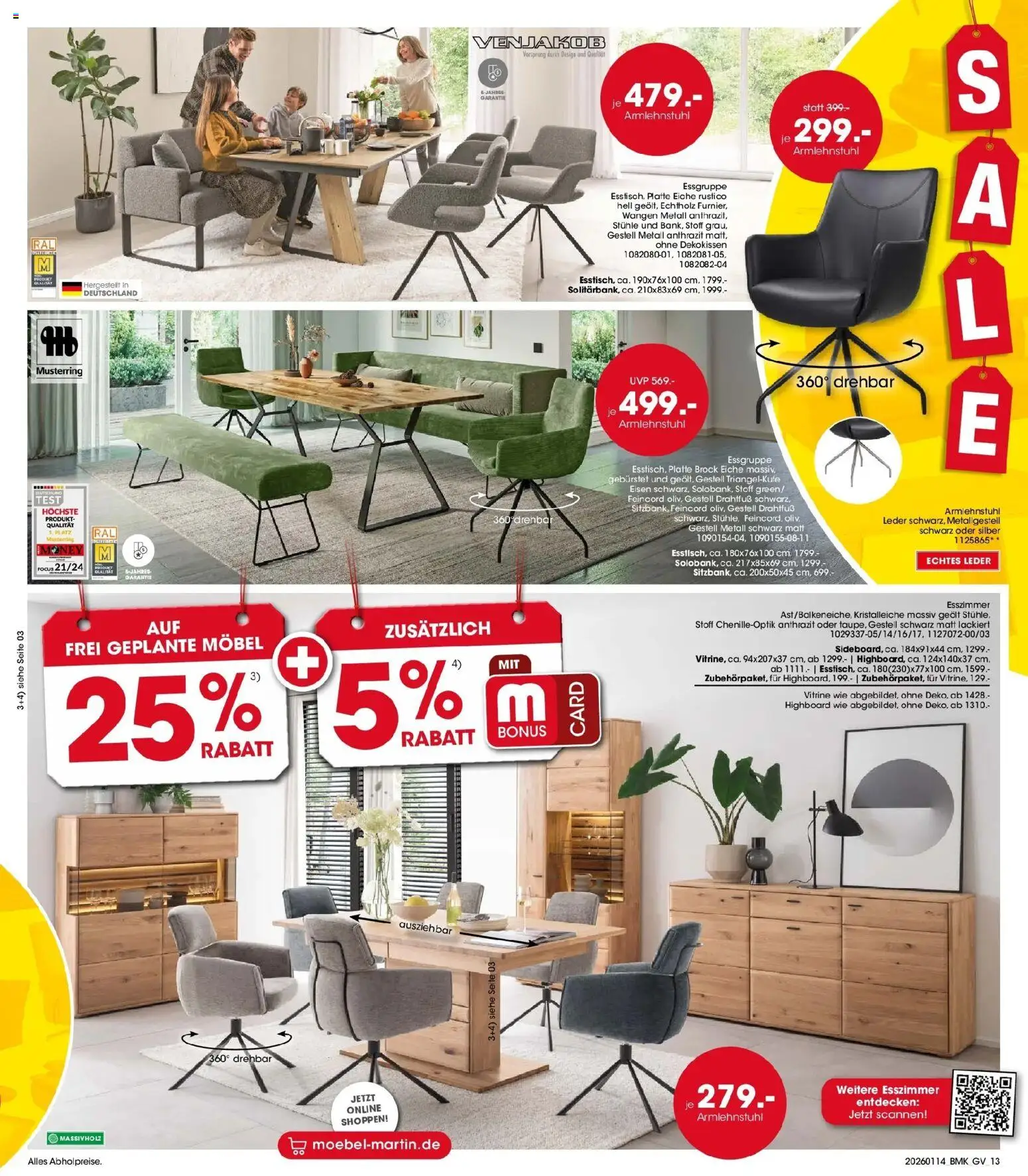 Möbel Martin Prospekt Sale  – gültig ab 14.01.2026 | Seite: 13 | Produkte: HIghboard, Essgruppe, Vitrine