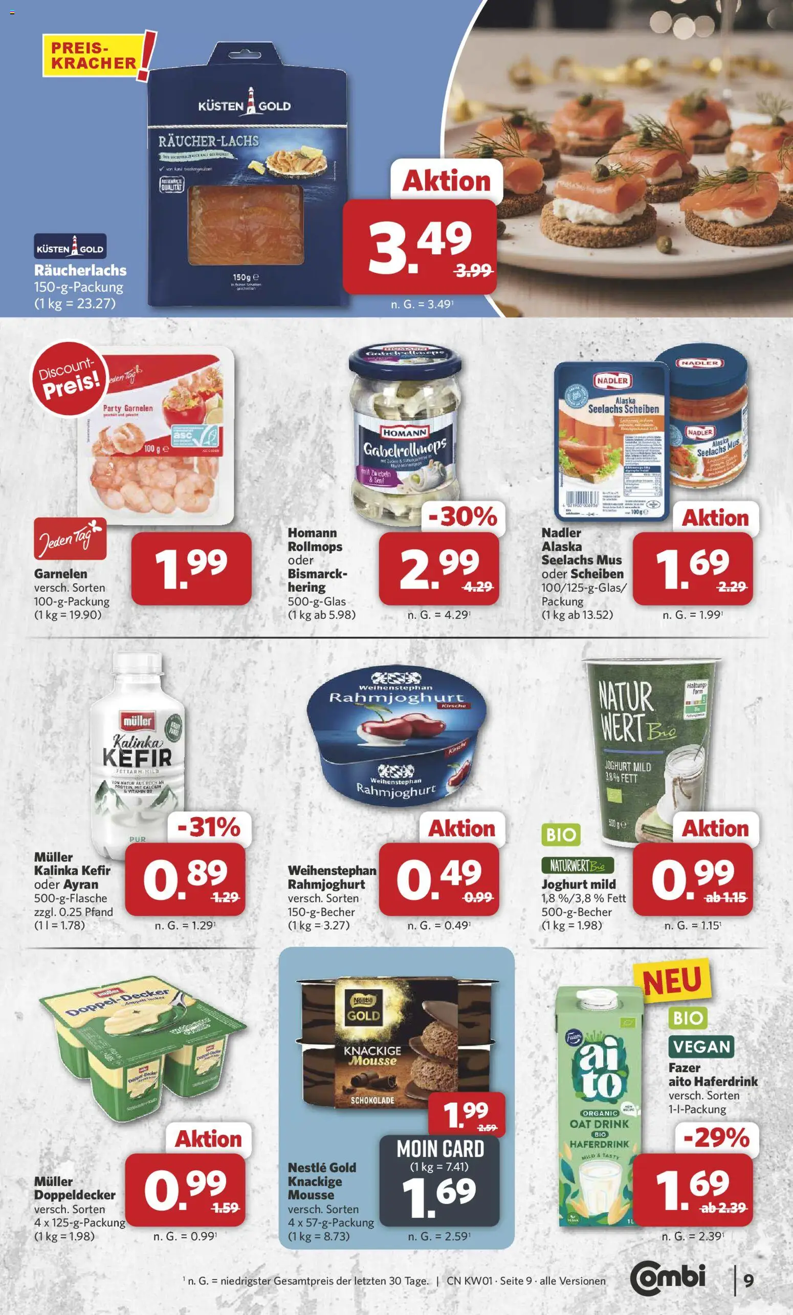 Combi Prospekt 	 – gültig ab 29.12.2025 | Seite: 9 | Produkte: Kefir, Schokolade, Haferdrink, Räucherlachs