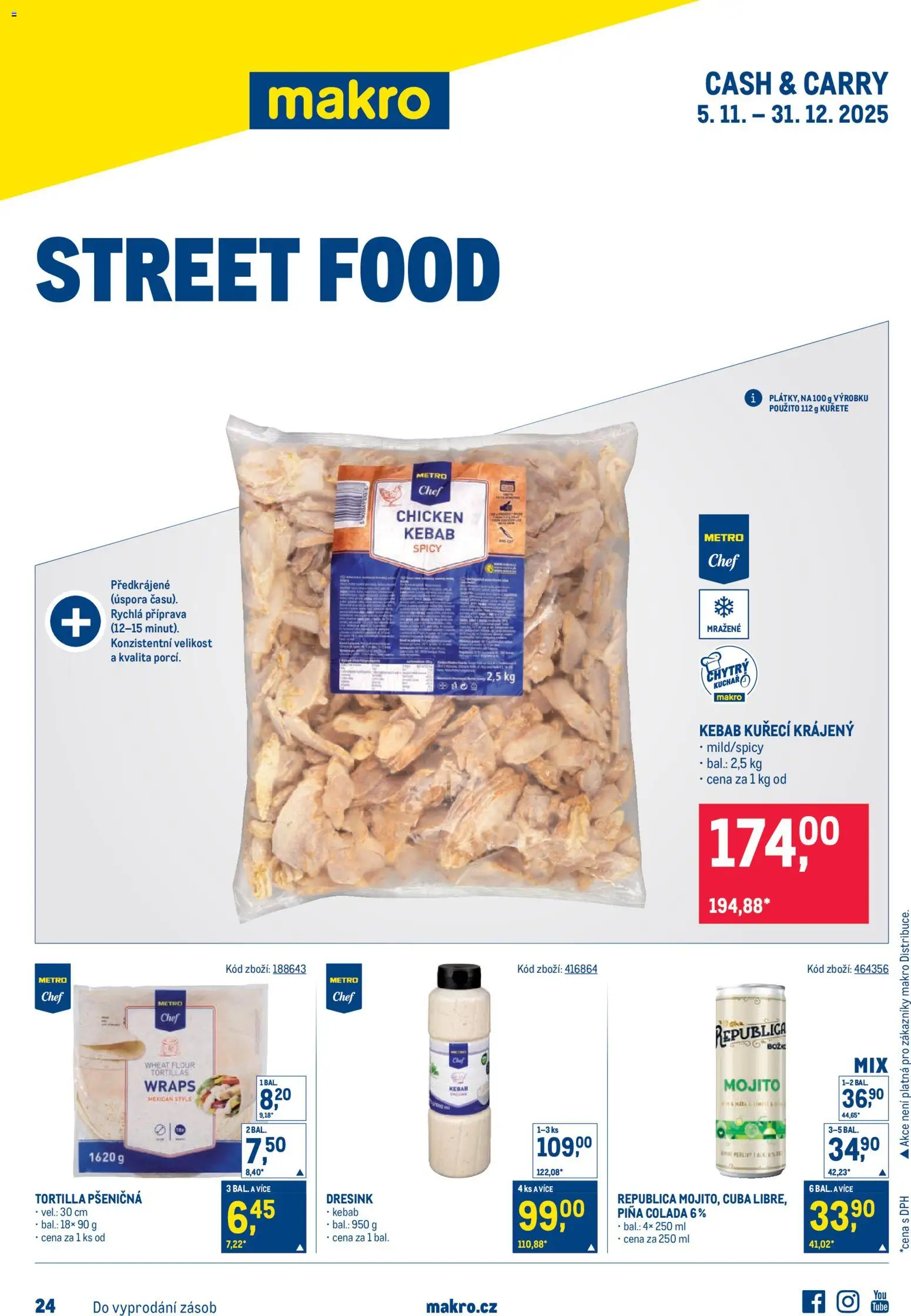 Makro leták - Street Food od 05.11.2025 | Strana: 1 | Produkty: Piña colada, Mojito, Kebab, Republica