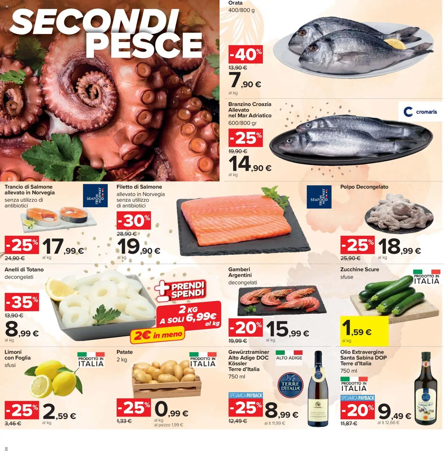 Volantino Carrefour del 24.03.2026 | Pagina: 8 | Prodotti: Polpo, Orata, Olio, Totano