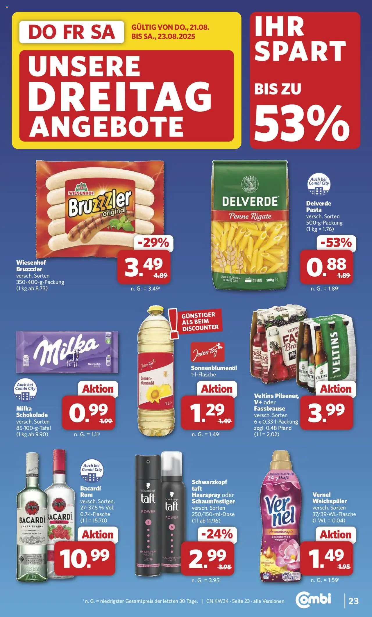 Combi Prospekt 	 - gültig ab dem 18.08.2025 | Seite: 31 | Produkte: Bacardi, Sonnenblumenol, Milka, Veltins