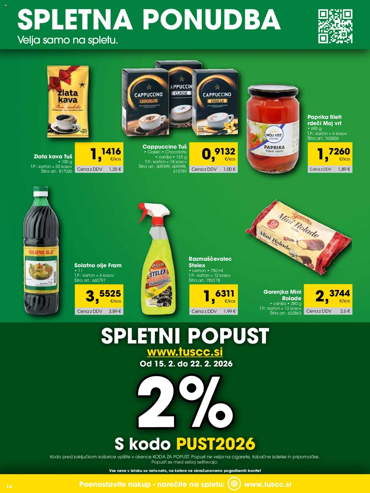 Novi Tuš katalog ponudbe – veljaven od 01.02.2026 | Stran: 14 | Izdelki: Paprika, Olje, Kava