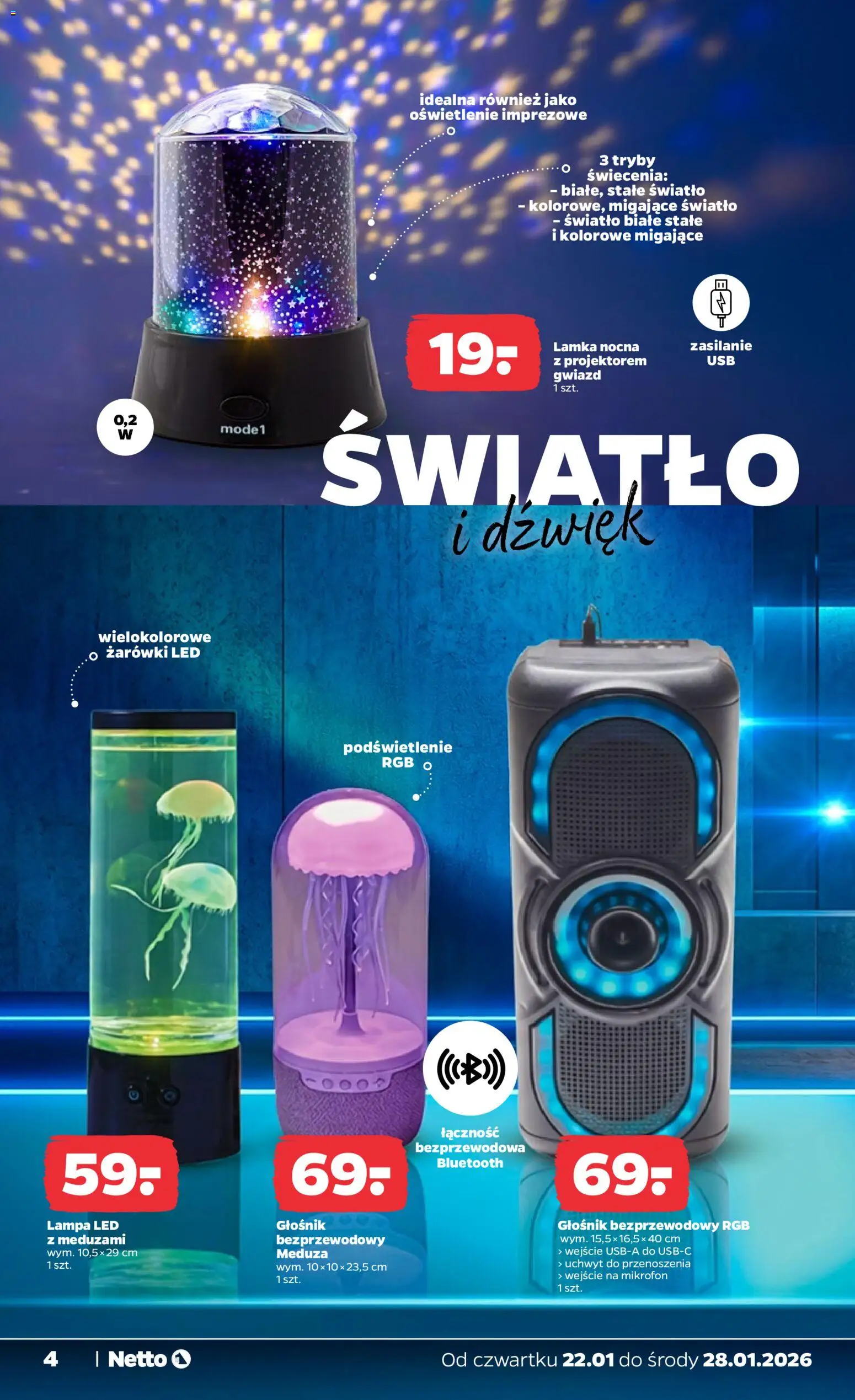 Netto gazetka - Non Food od 22.01.2026 | Strona: 4 | Produkty: Mikrofon, Głośnik, Lampa, Żarówki