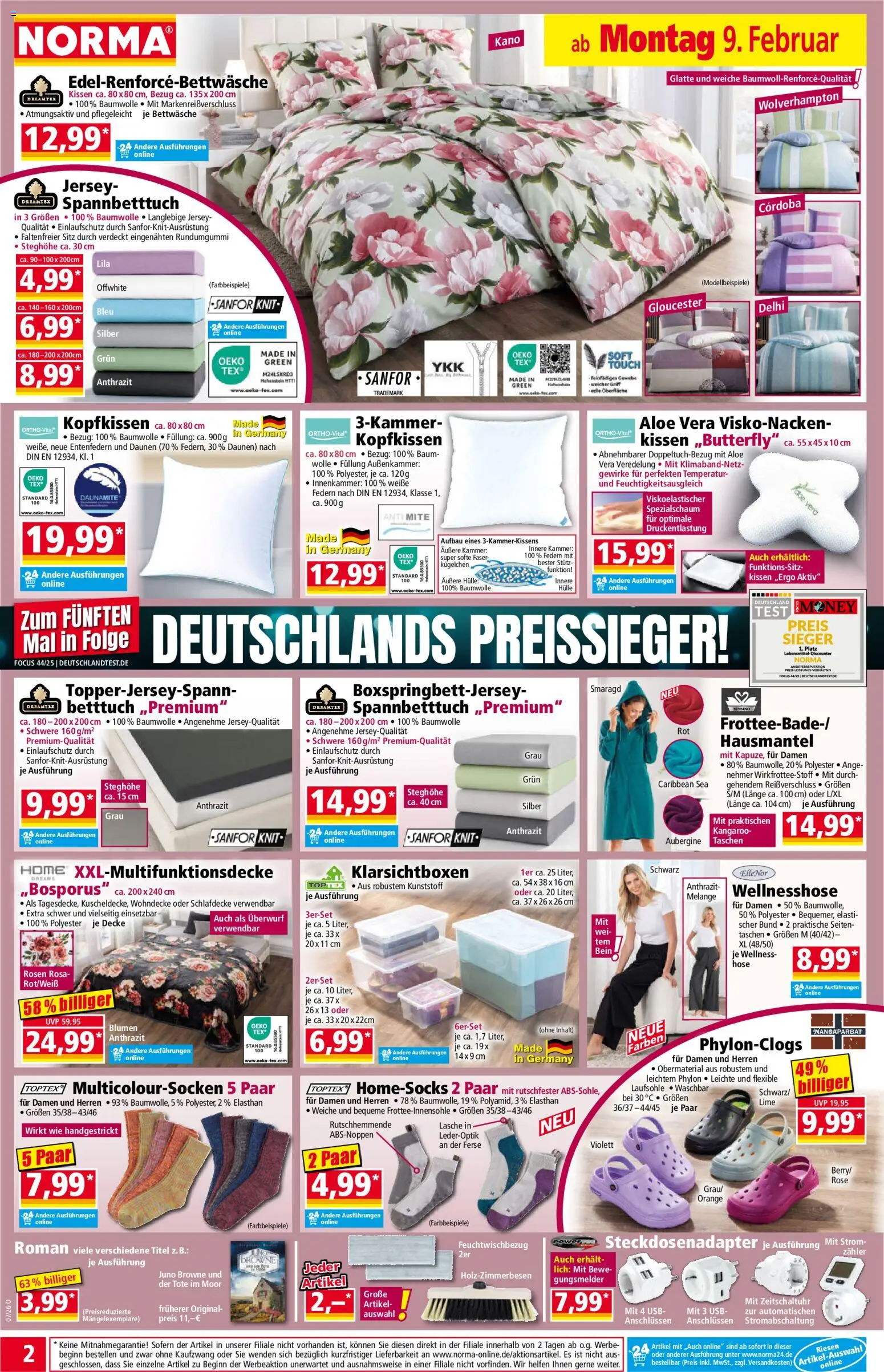 Norma Prospekt 	 – gültig ab 09.02.2026 | Seite: 2 | Produkte: Hülle, USB, Kissen, Hose