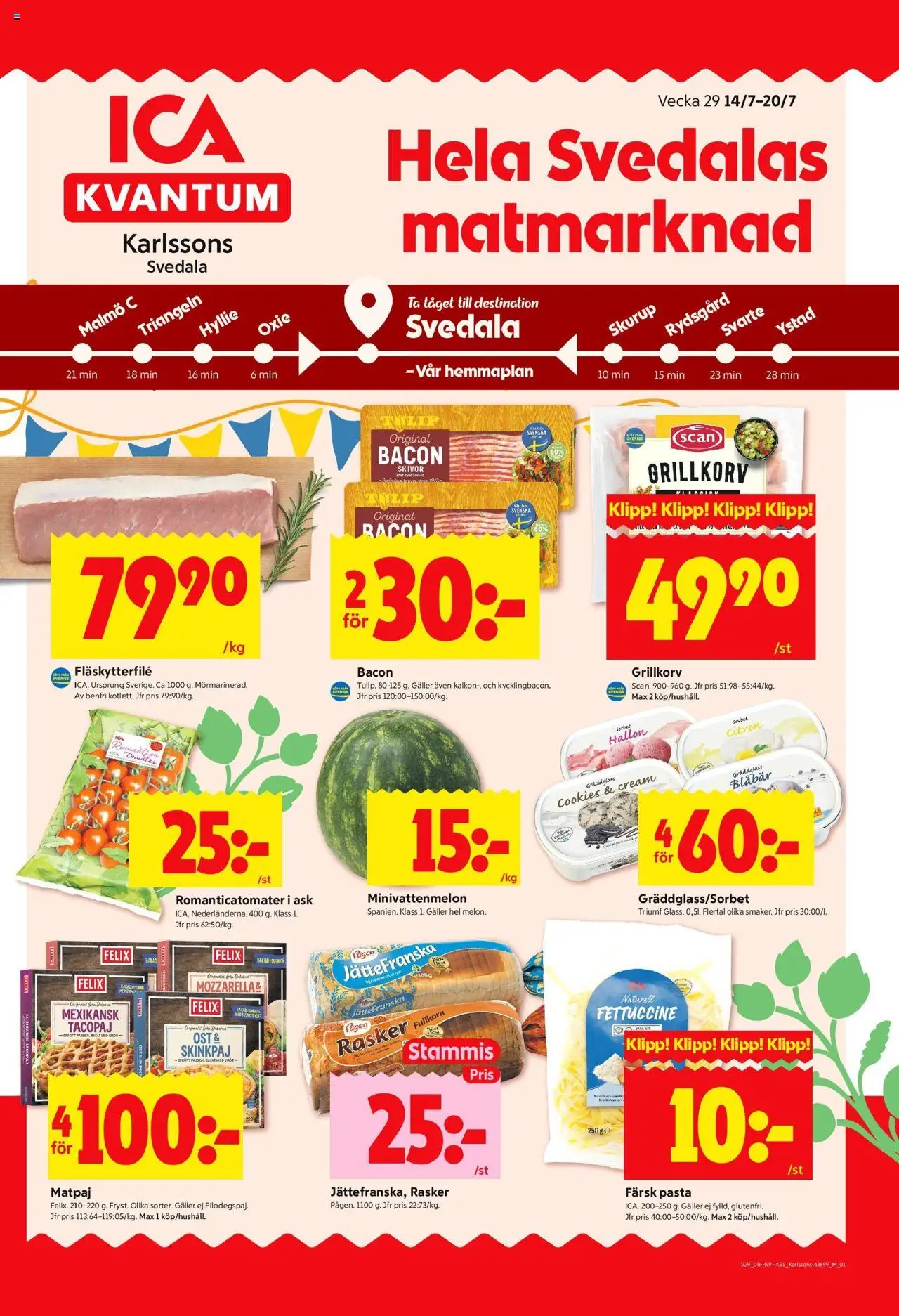 ICA Kvantum reklamblad aktuell från 14.07.2025 | Sida: 1 | Produkter: Bacon, Grillkorv, Citron, Blåbär