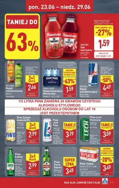 Aldi Gazetka od 23.06.2025 | Strona: 11 | Produkty: Limonka, Tyskie, Woda, Sok warzywny