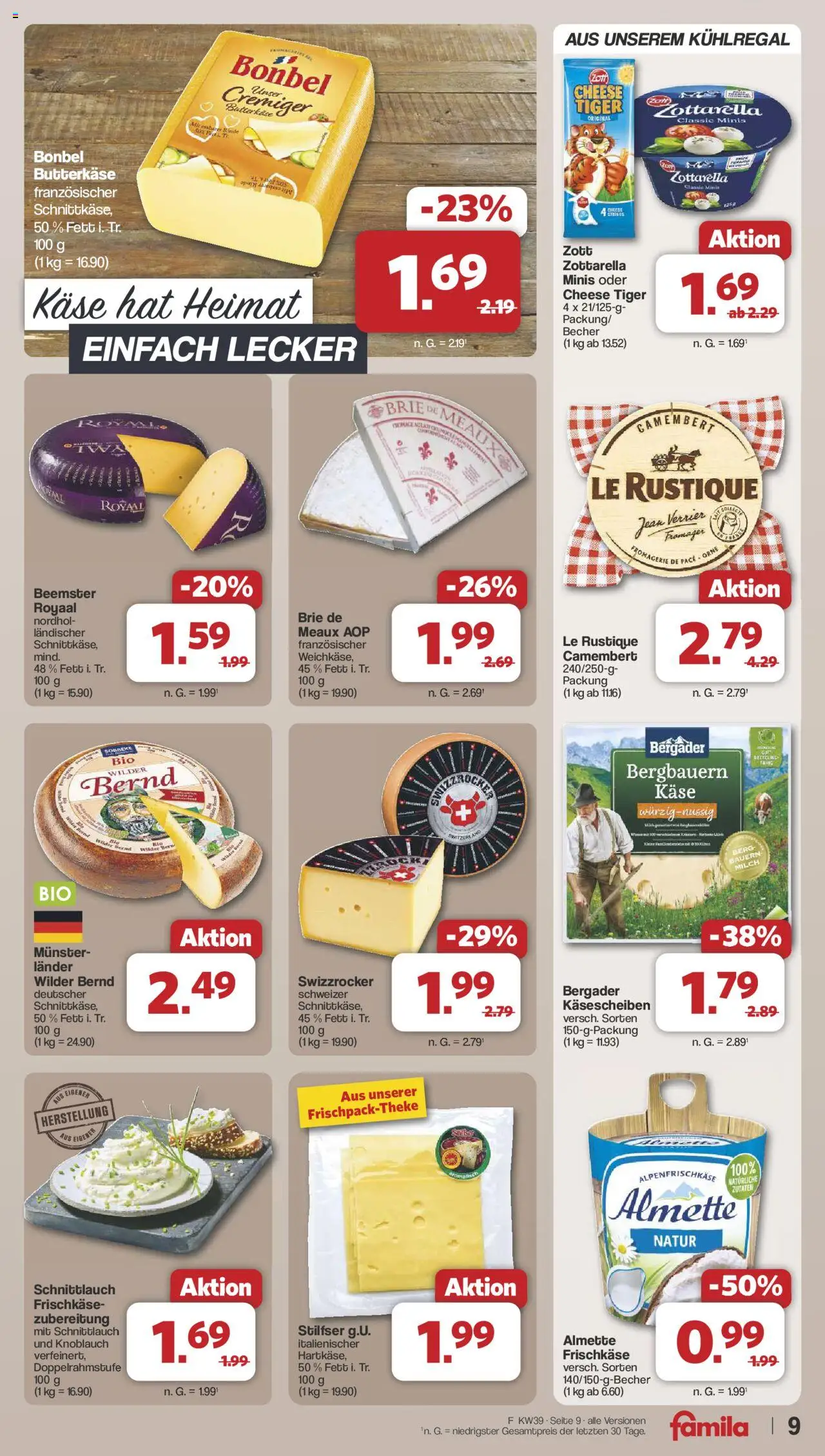 Famila Nordwest Prospekt 	 – gültig ab 22.09.2025 | Seite: 9 | Produkte: Milch, Käse, Knoblauch, Frischkase