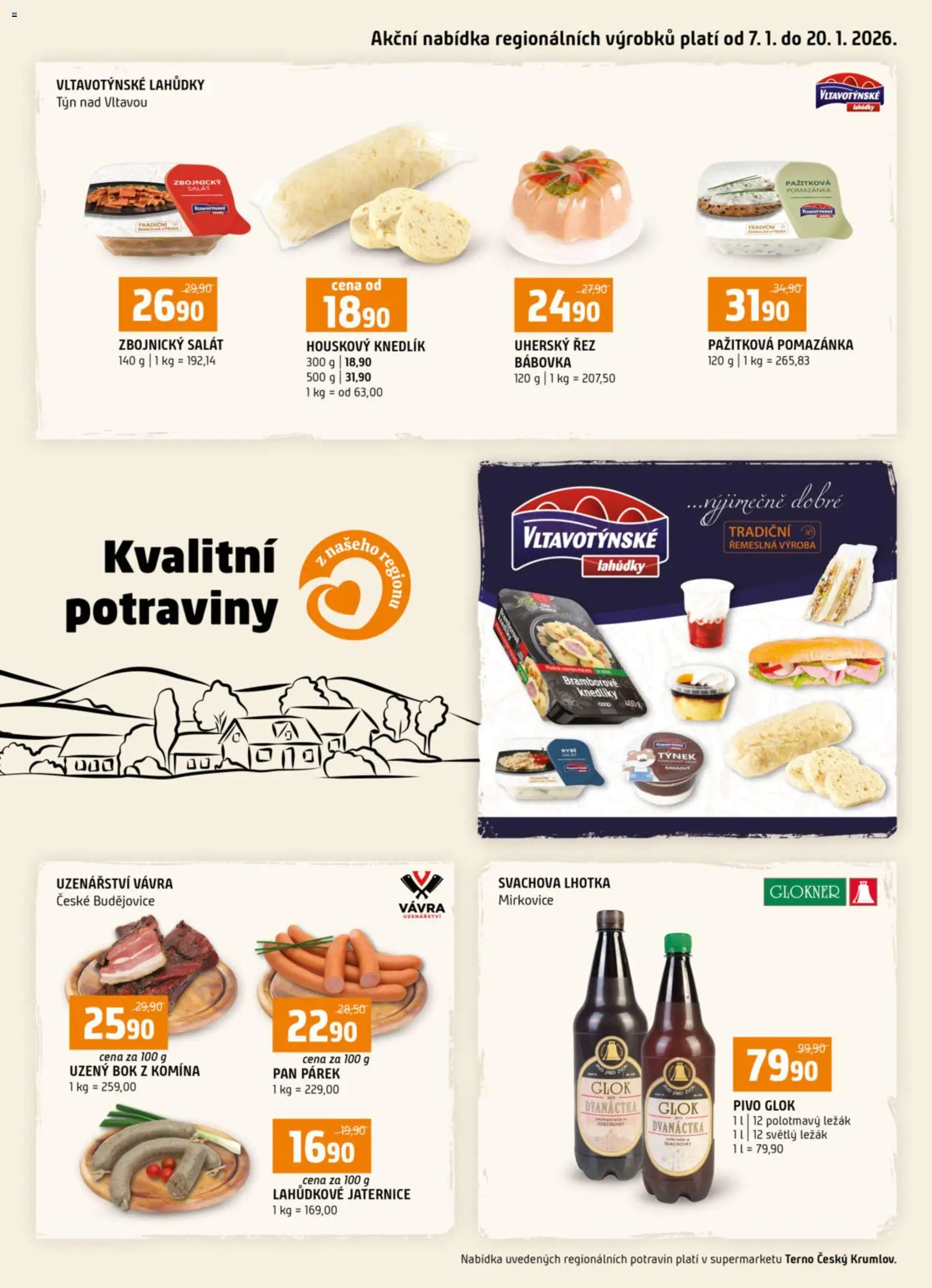 Terno leták - Český Krumlov od 07.01.2026 | Strana: 1 | Produkty: Pivo, Rybí salát, Bábovka, Potraviny