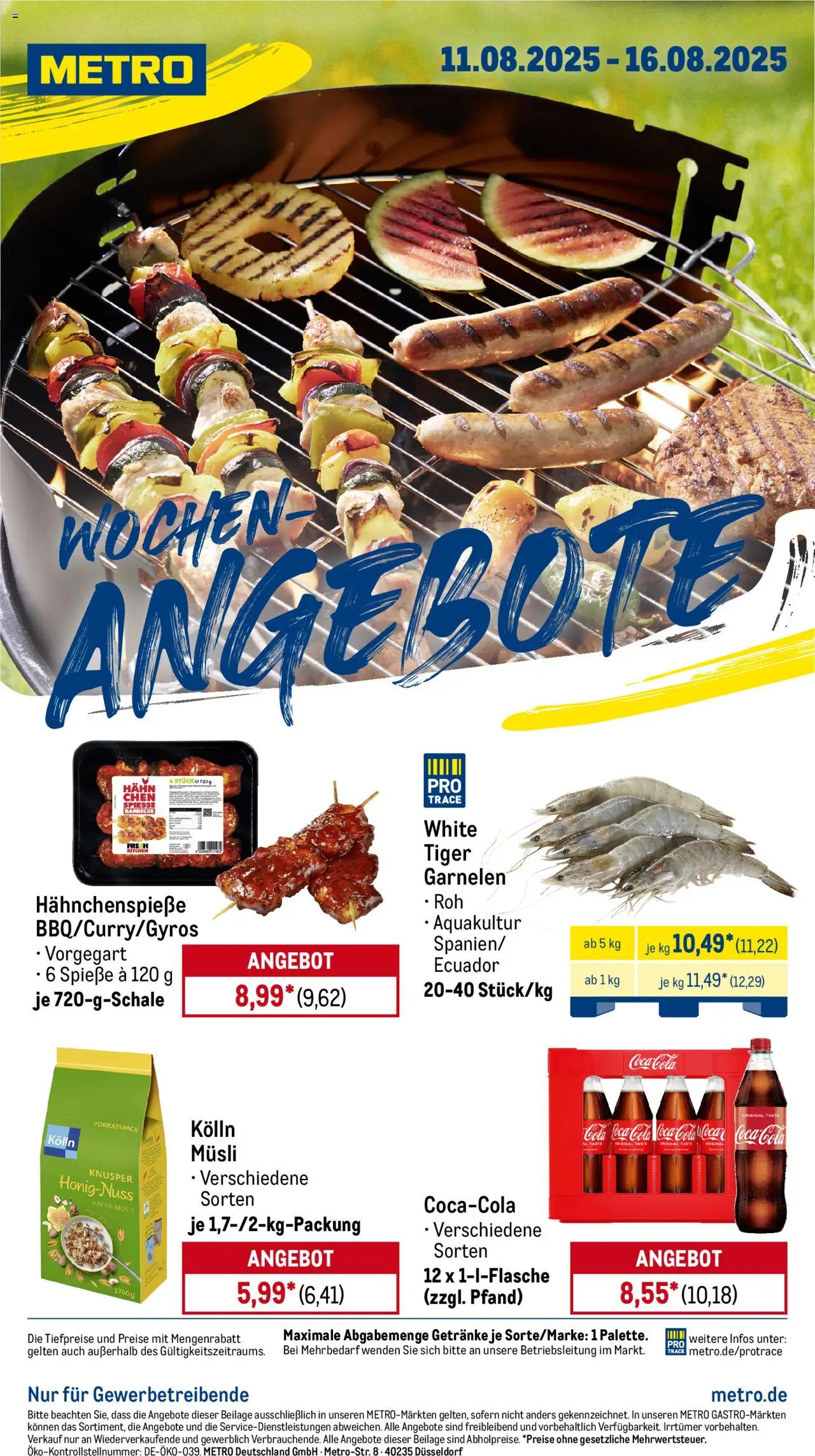 Metro Prospekt 	 - gültig ab dem 11.08.2025 | Seite: 1 | Produkte: Musli, Kolln, Cola, Garnelen