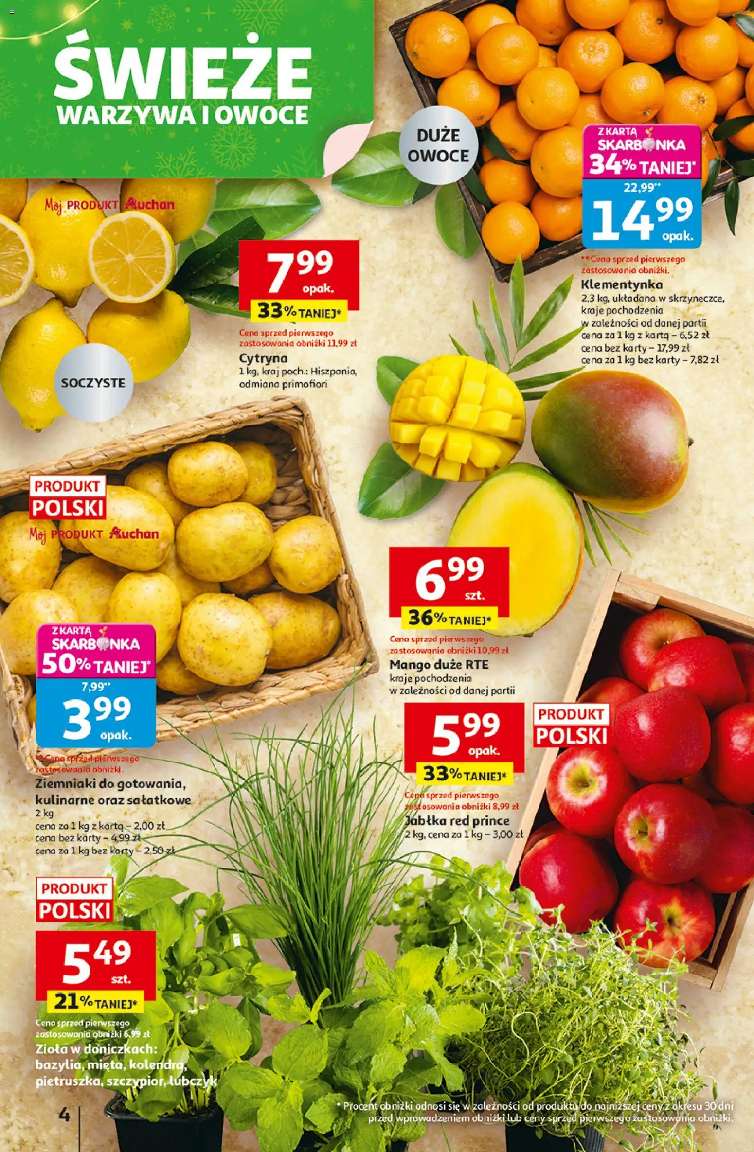 Auchan Gazetka - Święta jak babcię kocham Hipermarket od 18.12.2025 | Strona: 4 | Produkty: Mango, Karta, Ziemniaki, Owoce