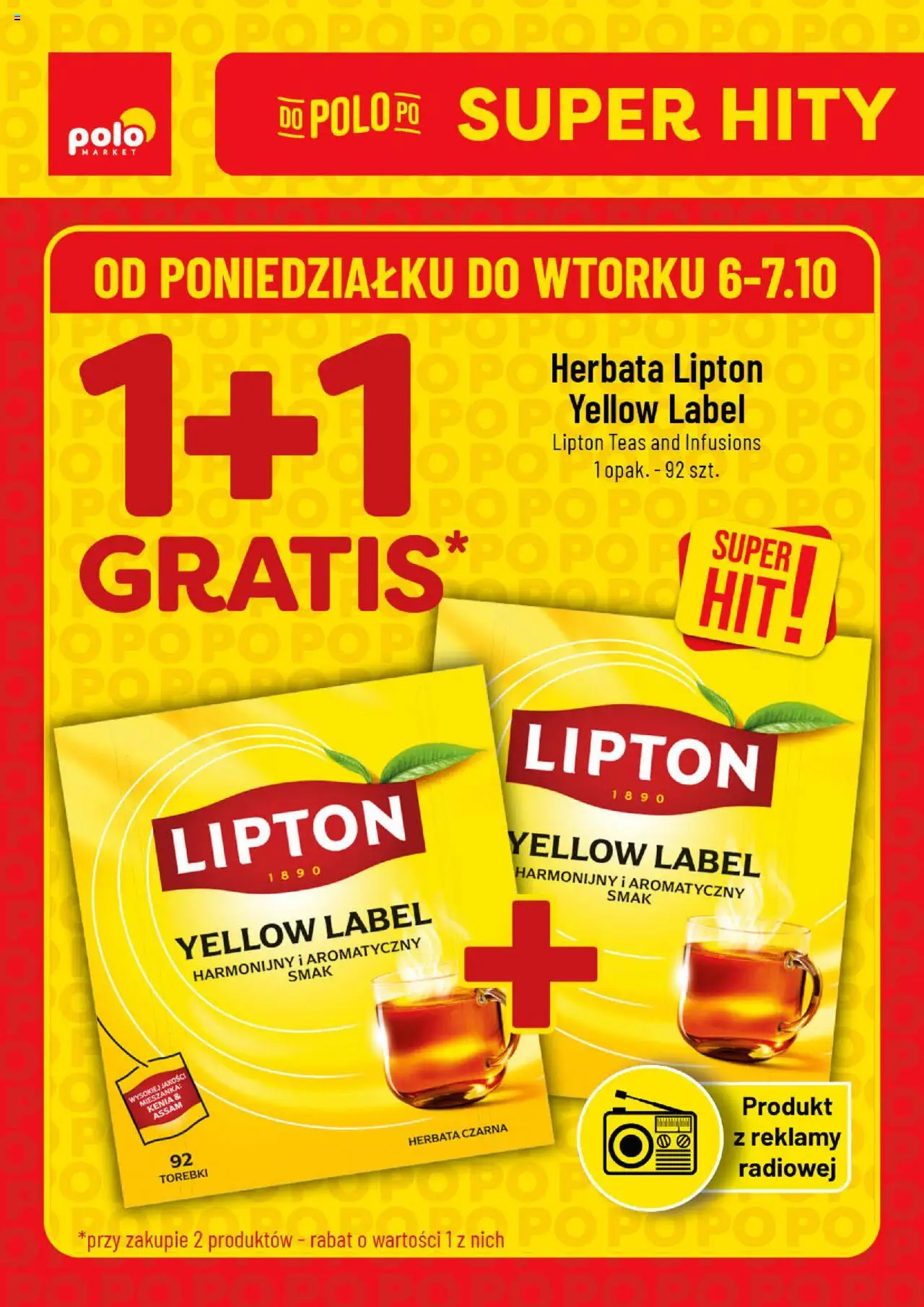 POLOmarket Gazetka - Super Hity od 06.10.2025 | Strona: 1 | Produkty: Herbata lipton, Herbata, Torebki